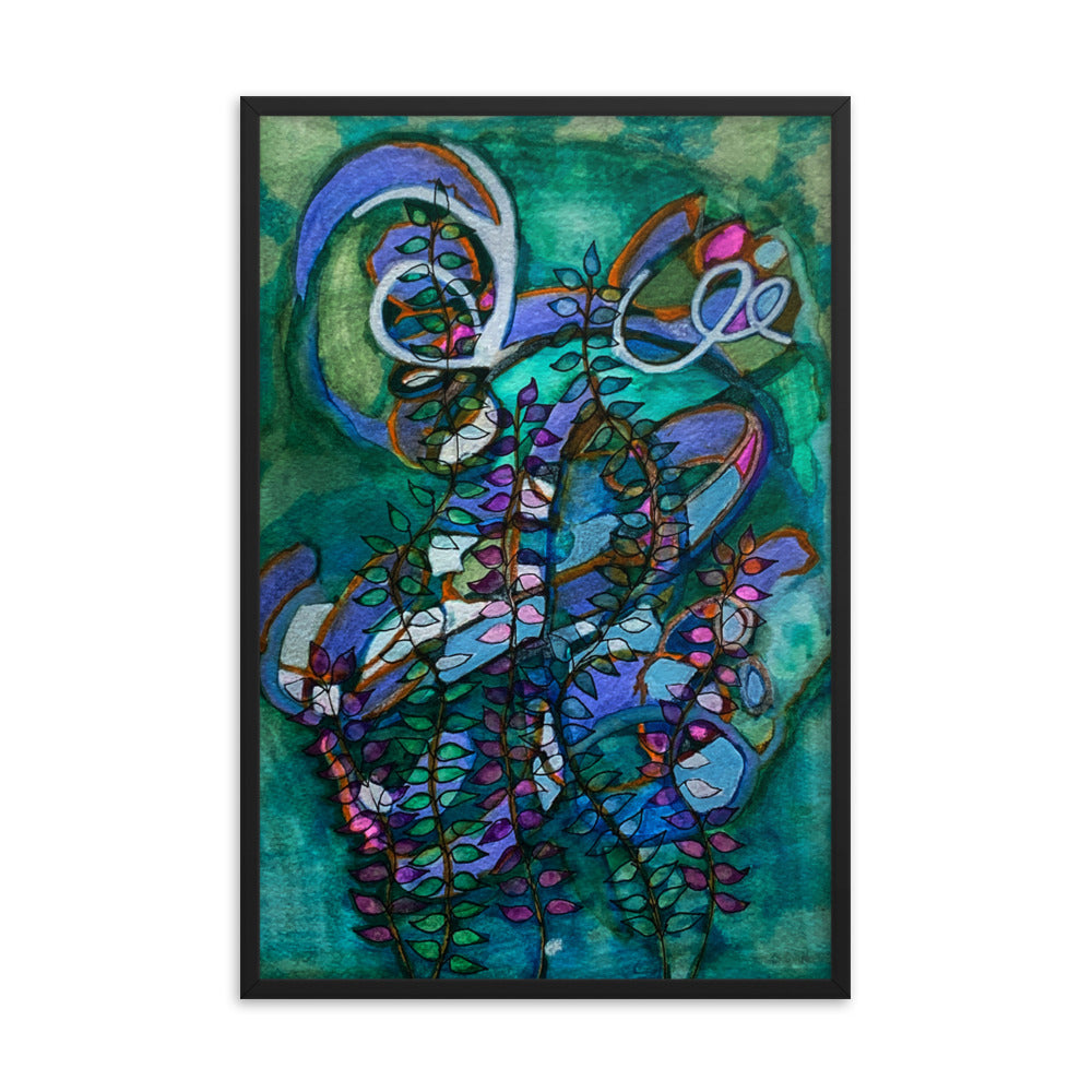 Night Glow Leaves Abstract Framed poster