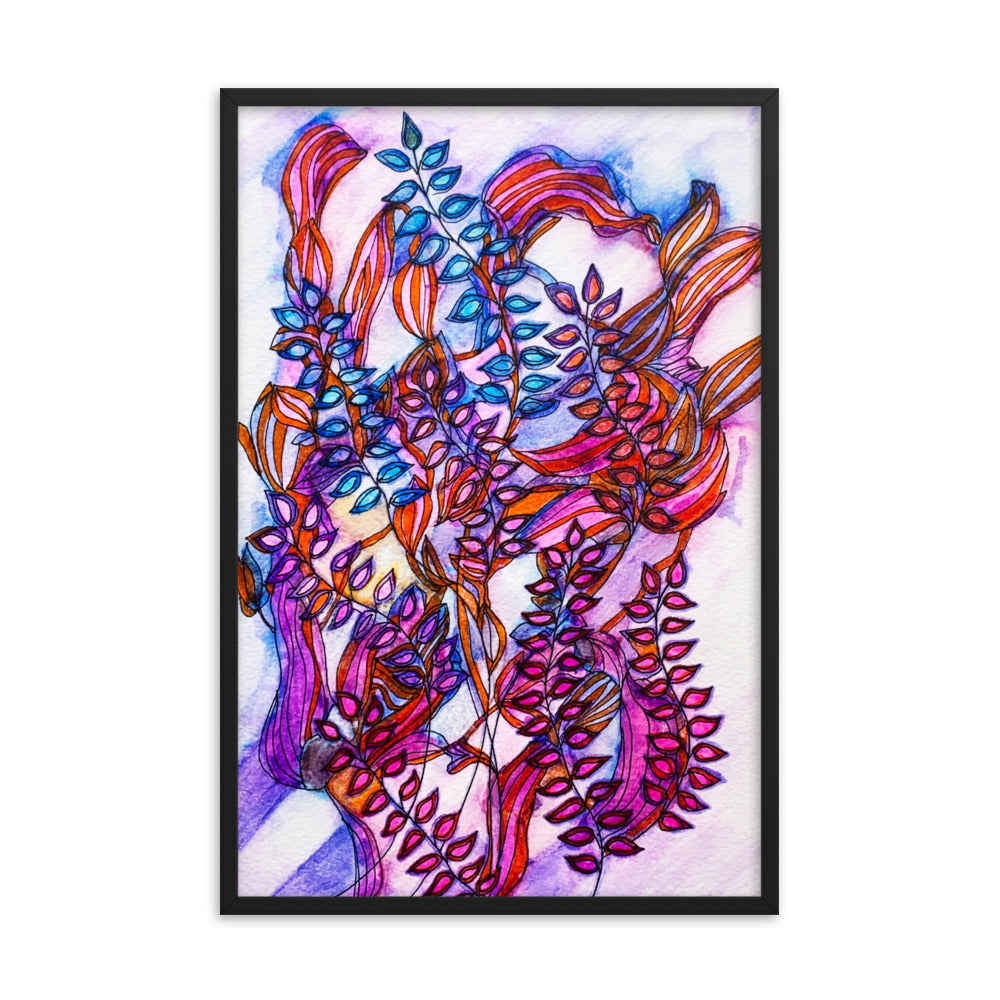 Orange Vine Leaves Abstract Framed poster