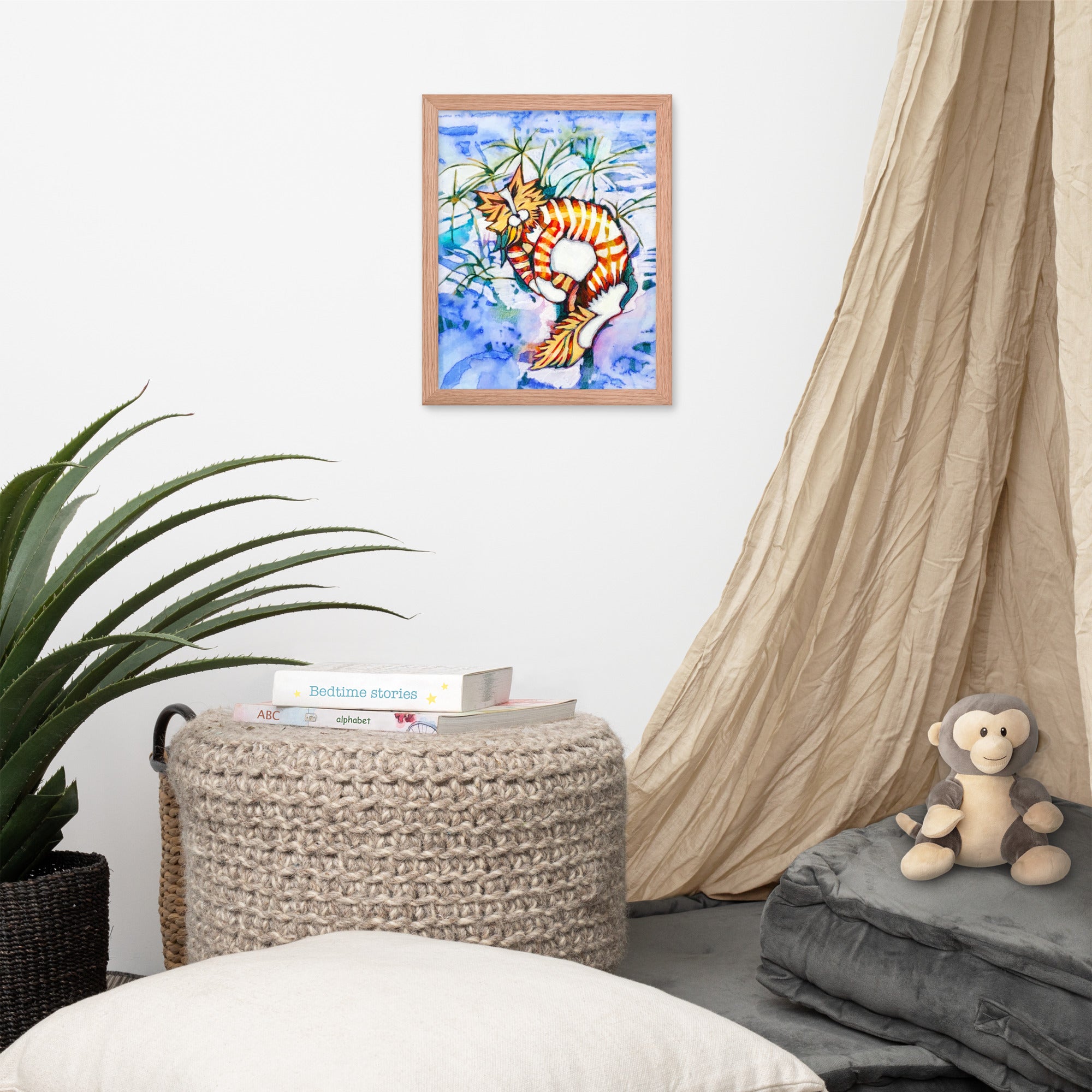 Sleeping Orange Tabby Cat poster framed