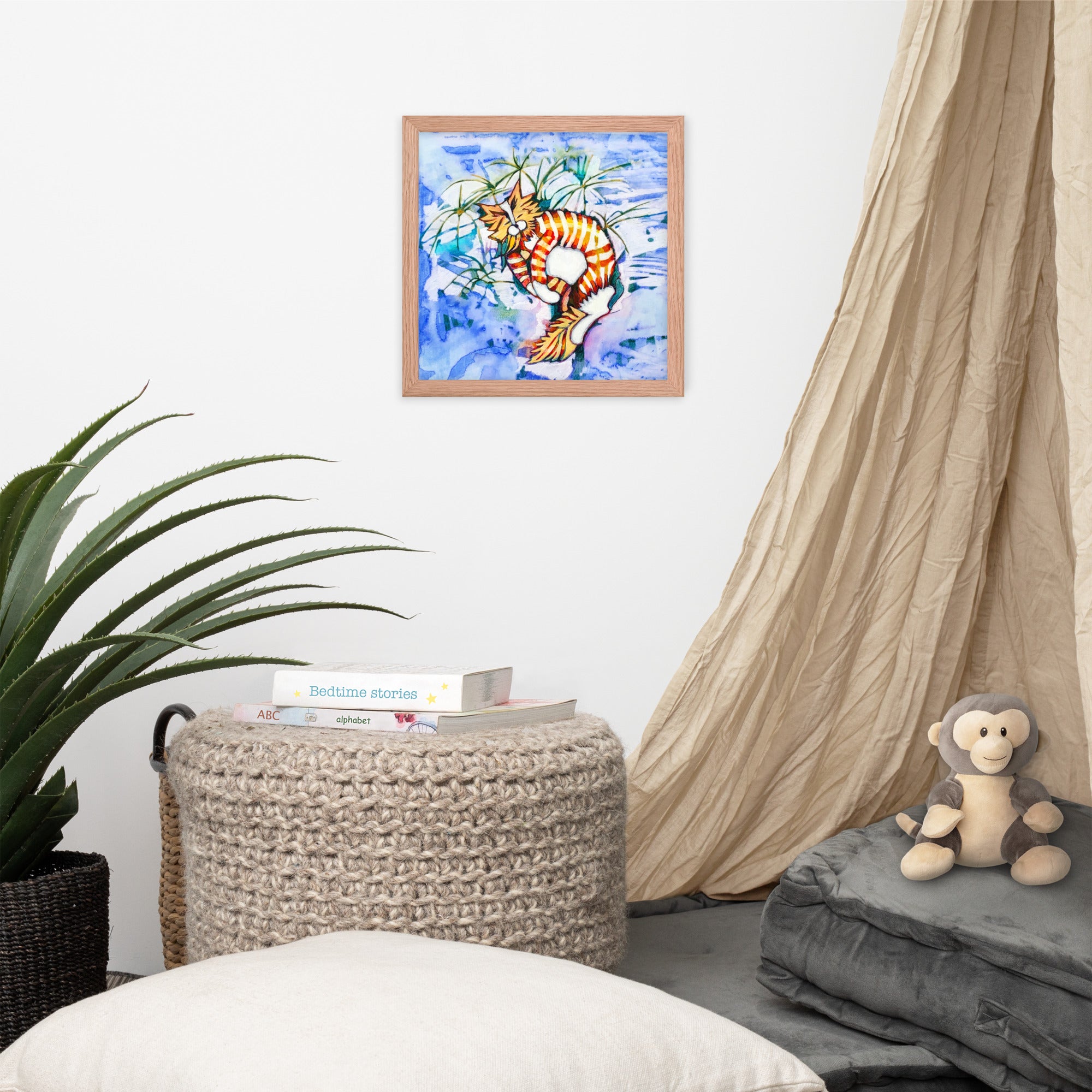 Sleeping Orange Tabby Cat poster framed