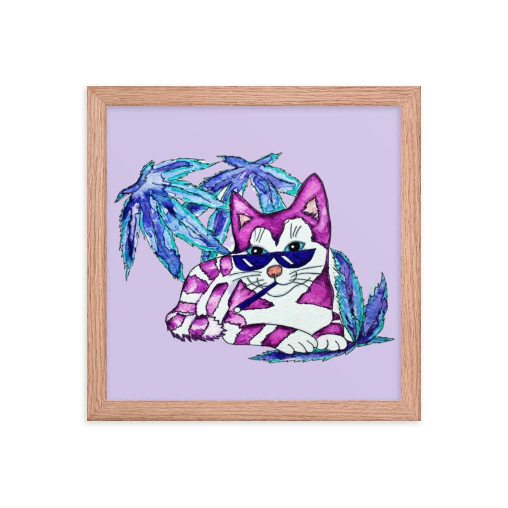 Cool Purple Tabby Cat Framed Poster 12x12