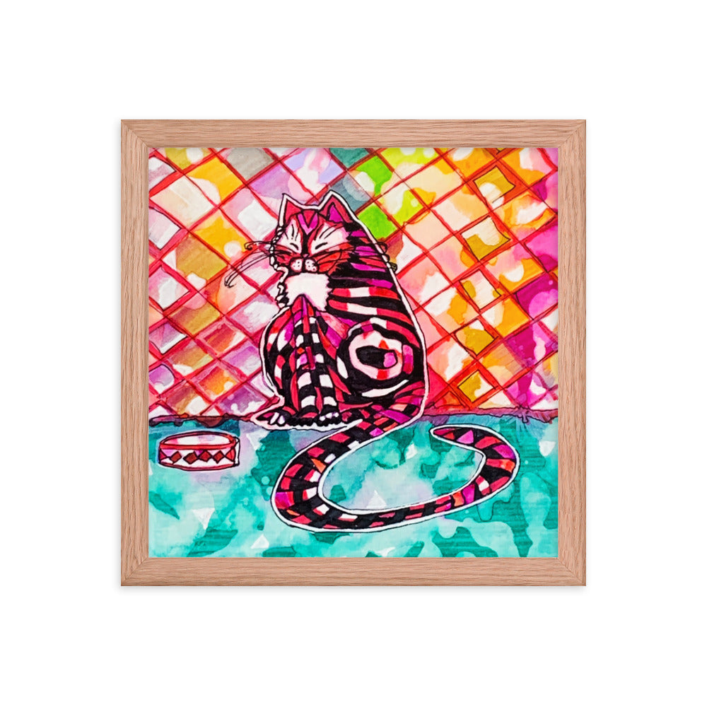 Cat Bowl Framed Poster 12x12