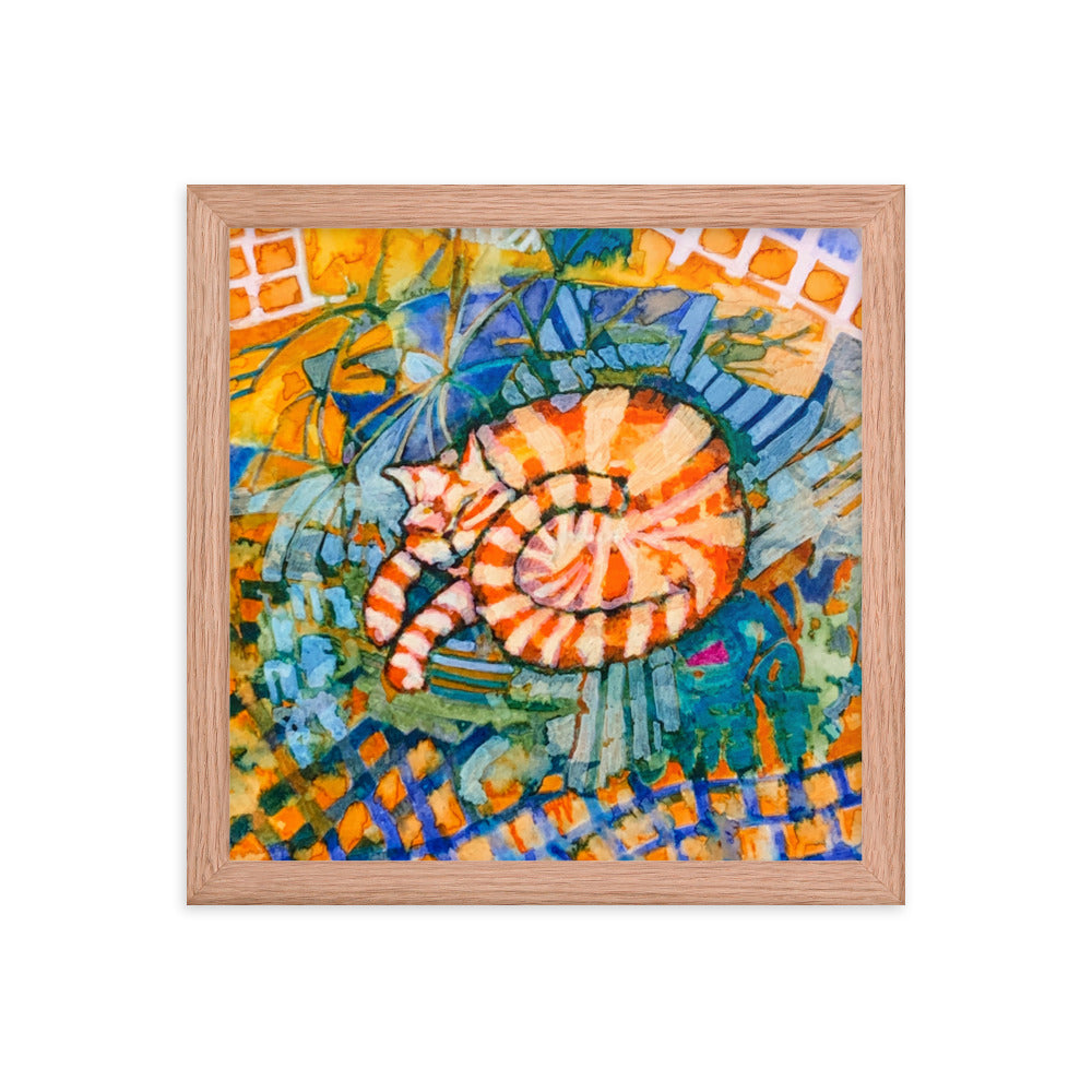 Sleeping Ginger Cat Framed Poster 12x12