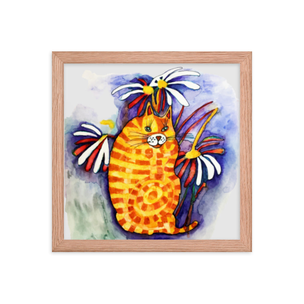 Flower Tabby Cat Framed Poster 12x12