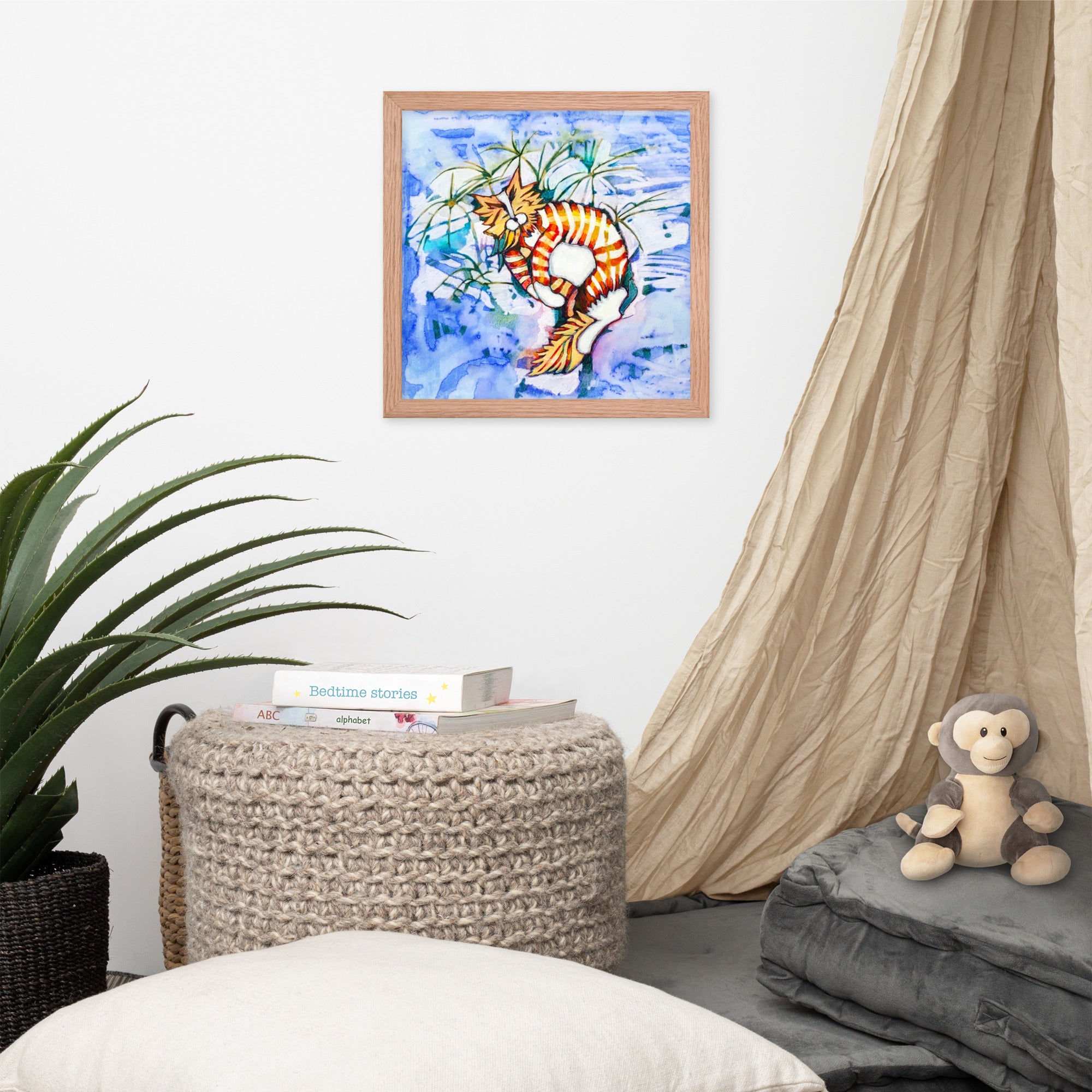Sleeping Orange Tabby Cat poster framed