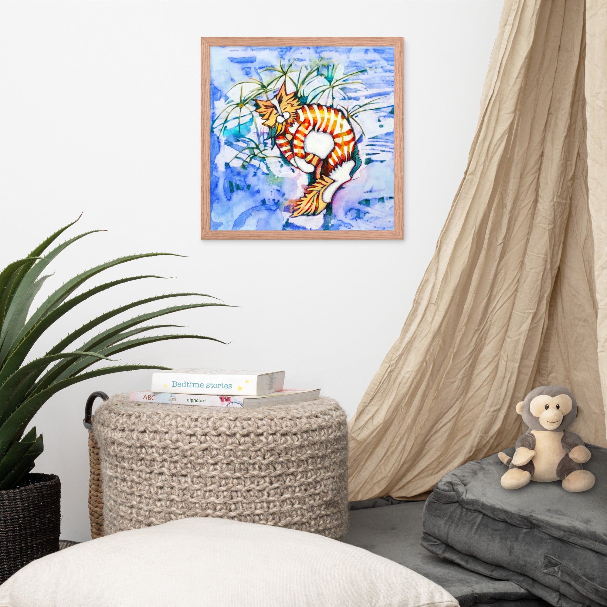 Sleeping Orange Tabby Cat poster framed