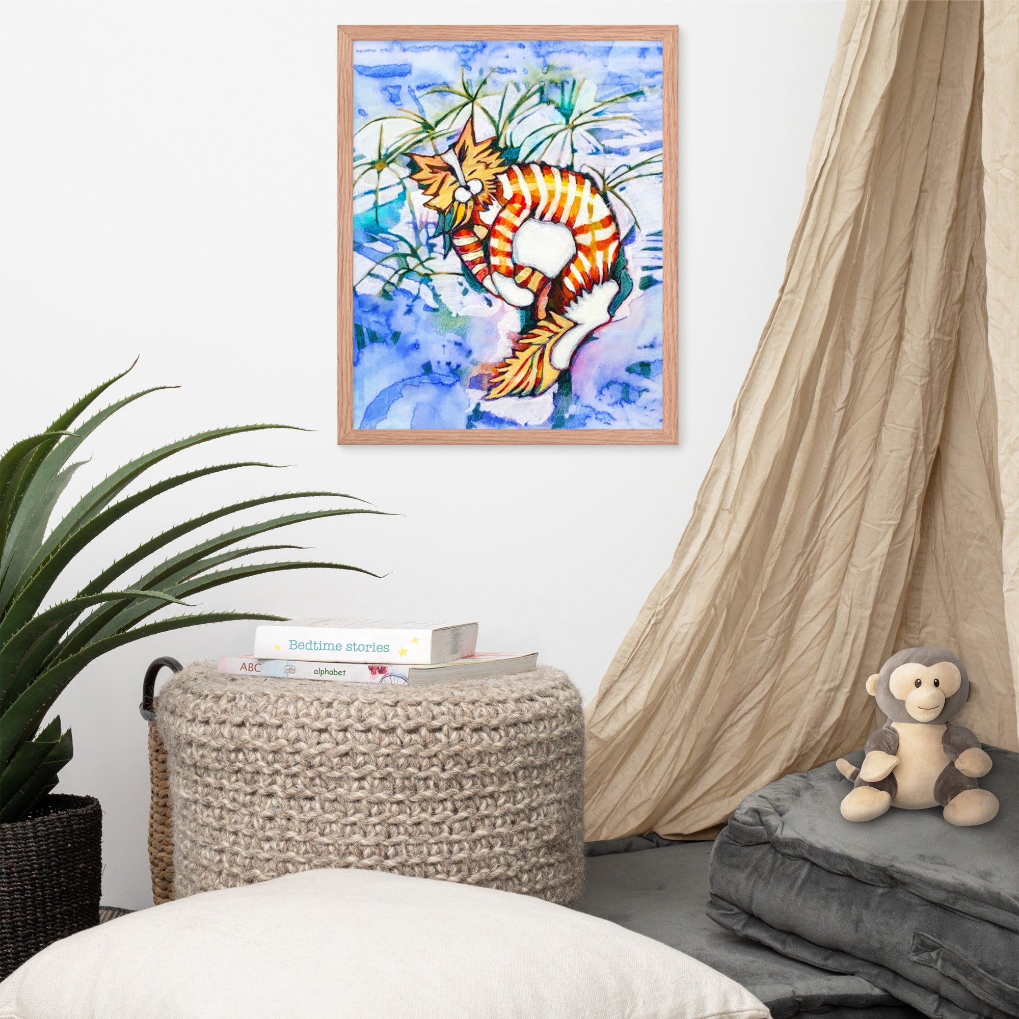 Sleeping Orange Tabby Cat poster framed