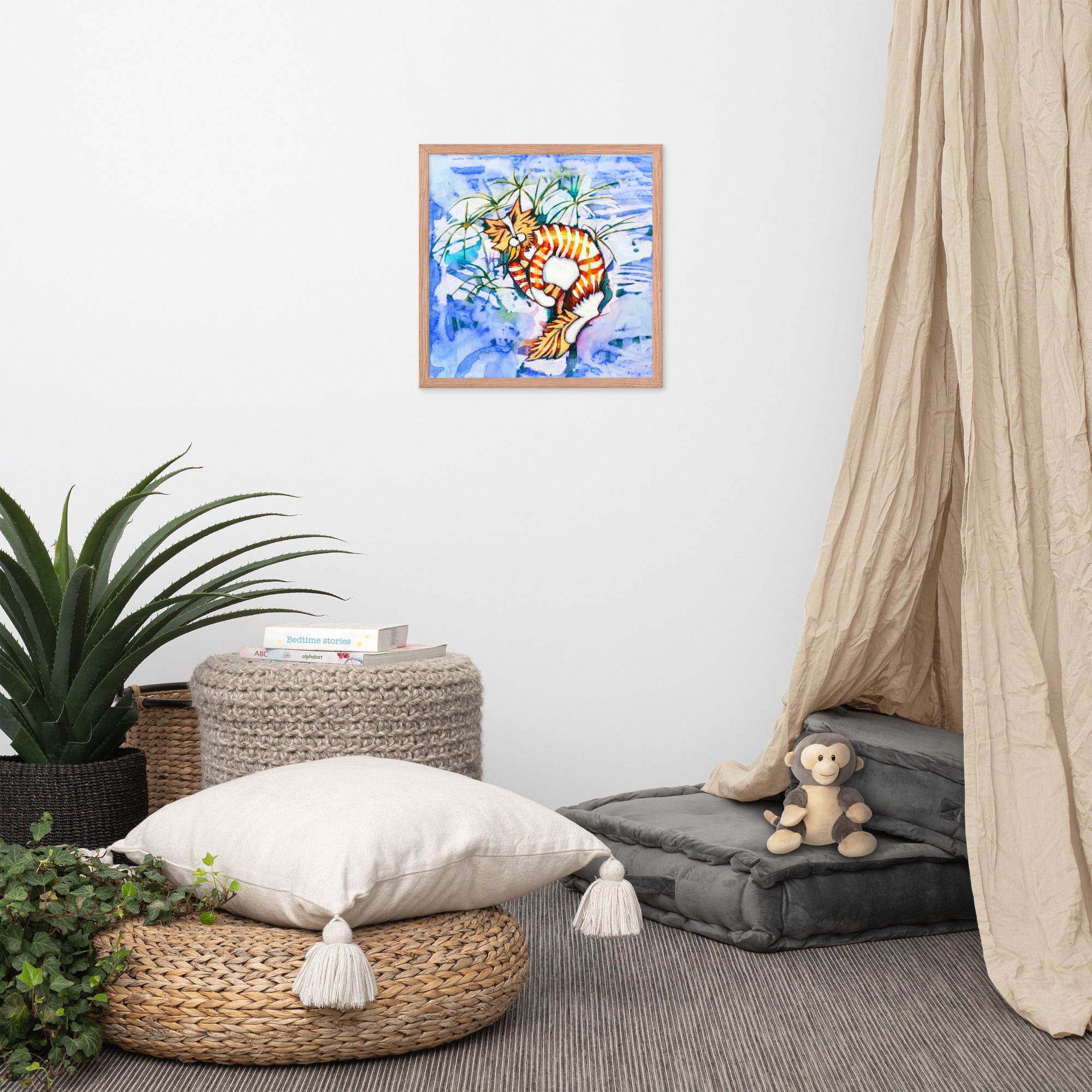 Sleeping Orange Tabby Cat poster framed