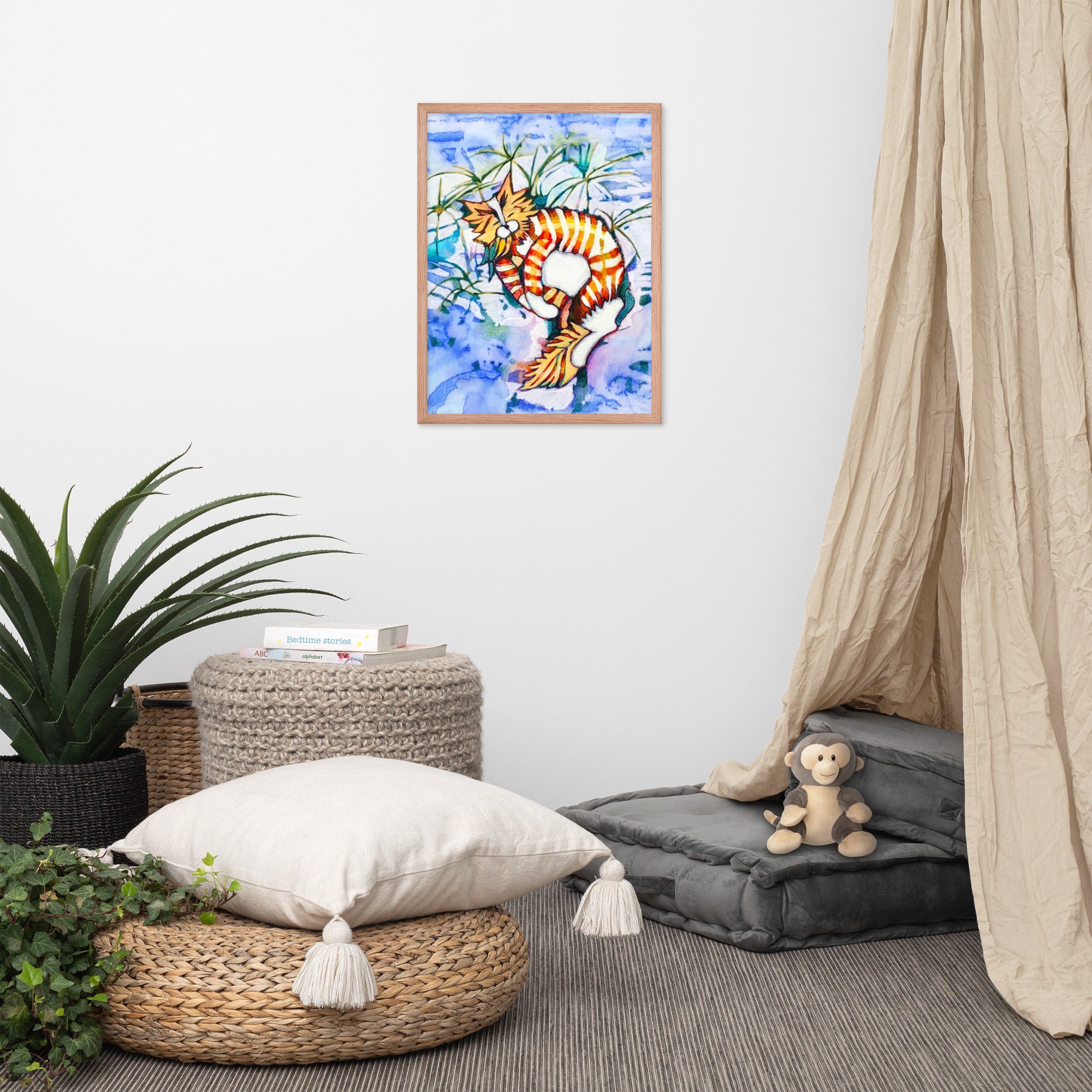 Sleeping Orange Tabby Cat poster framed