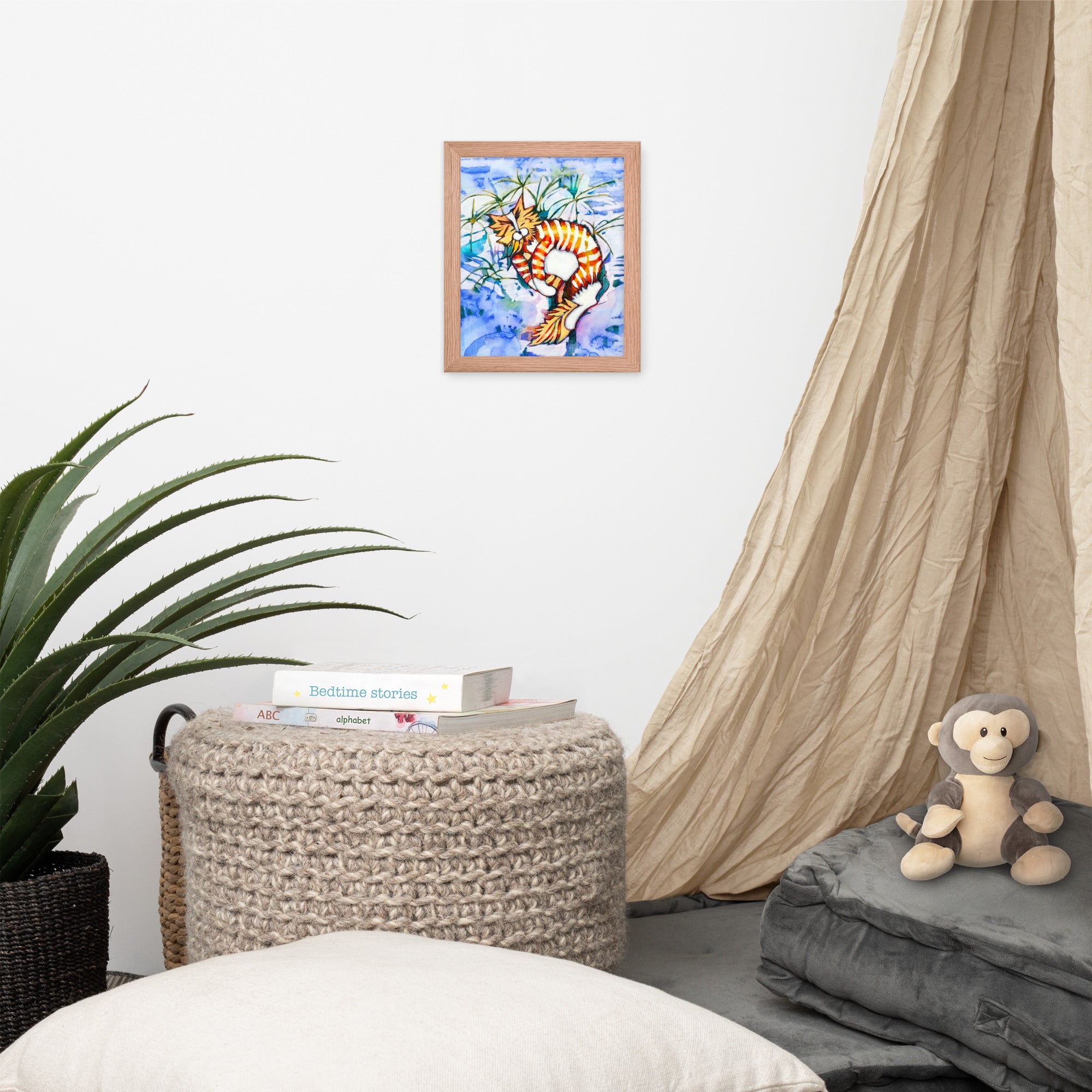 Sleeping Orange Tabby Cat poster framed