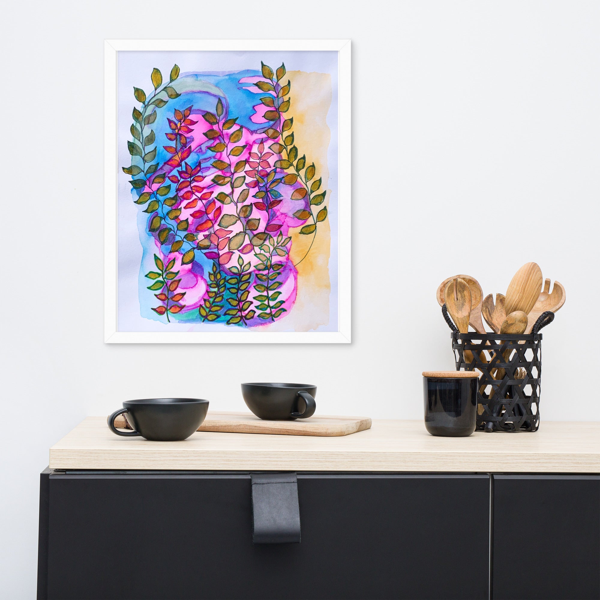 Evening Pink Leaves Poster Framed - Art Love Decor