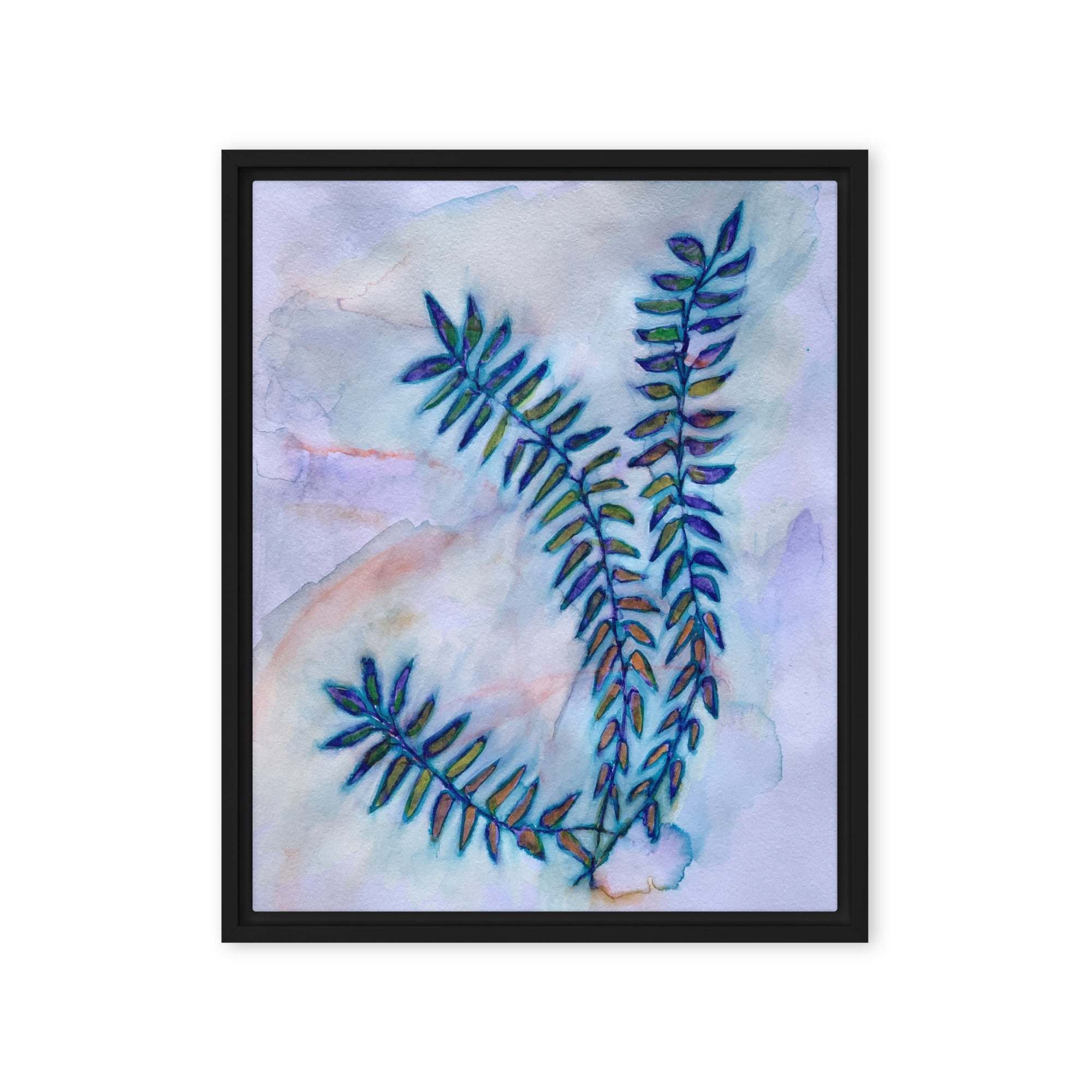 Quiet Blue Leaves Framed Canvas Print