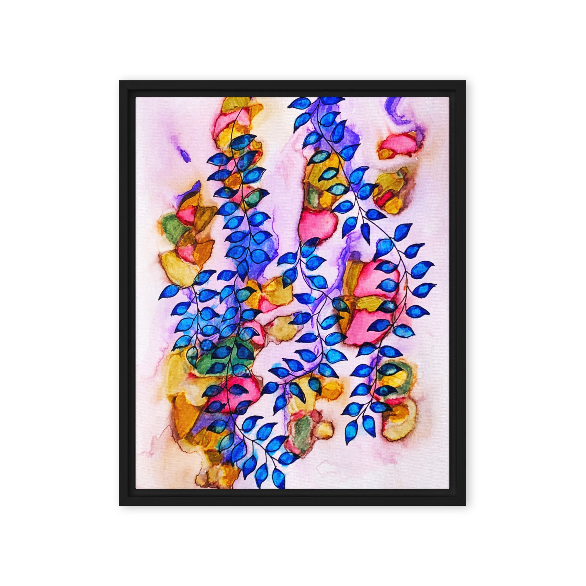 Royal Blue Leaves Framed Canvas Print