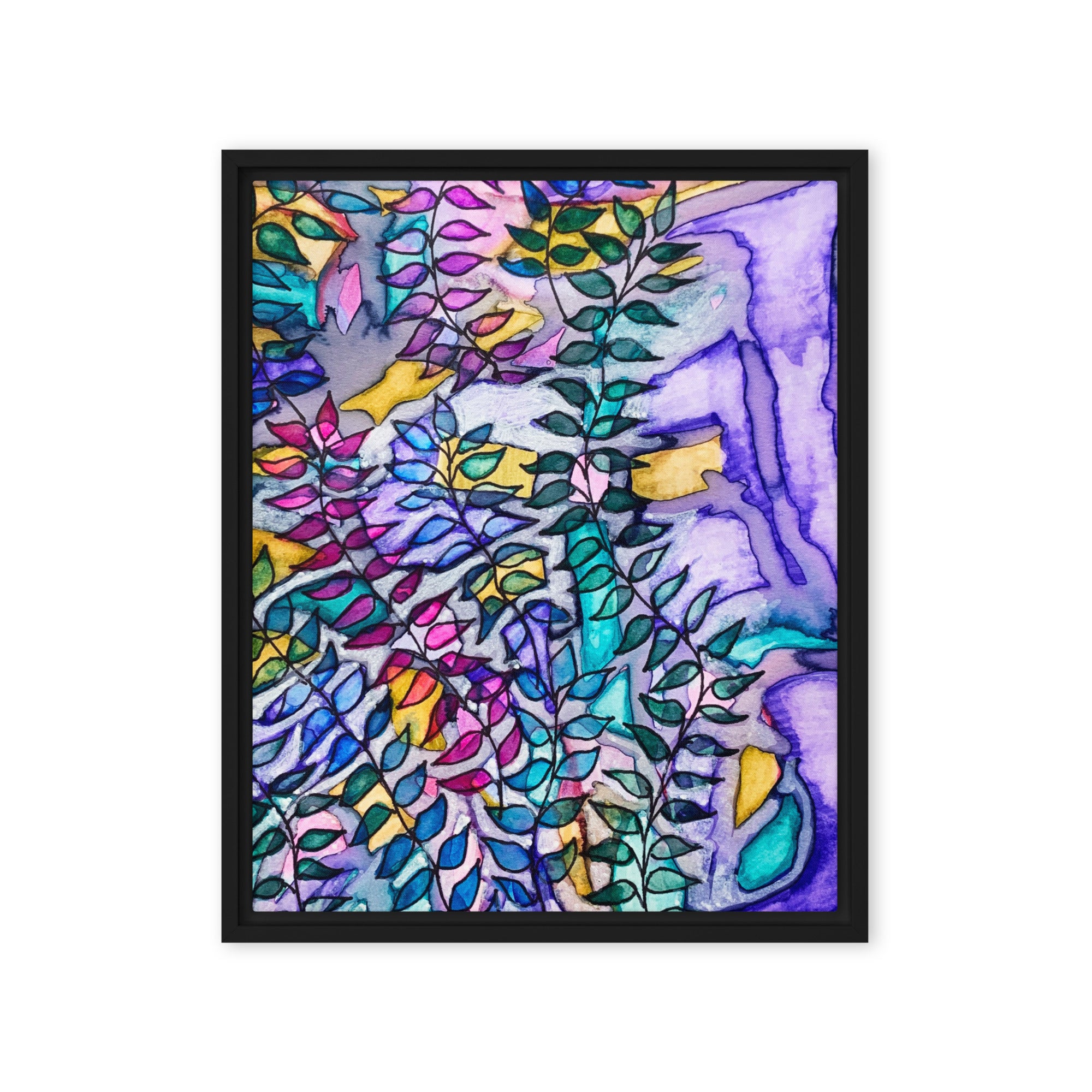 Purple Creek Leaves Framed Canvas