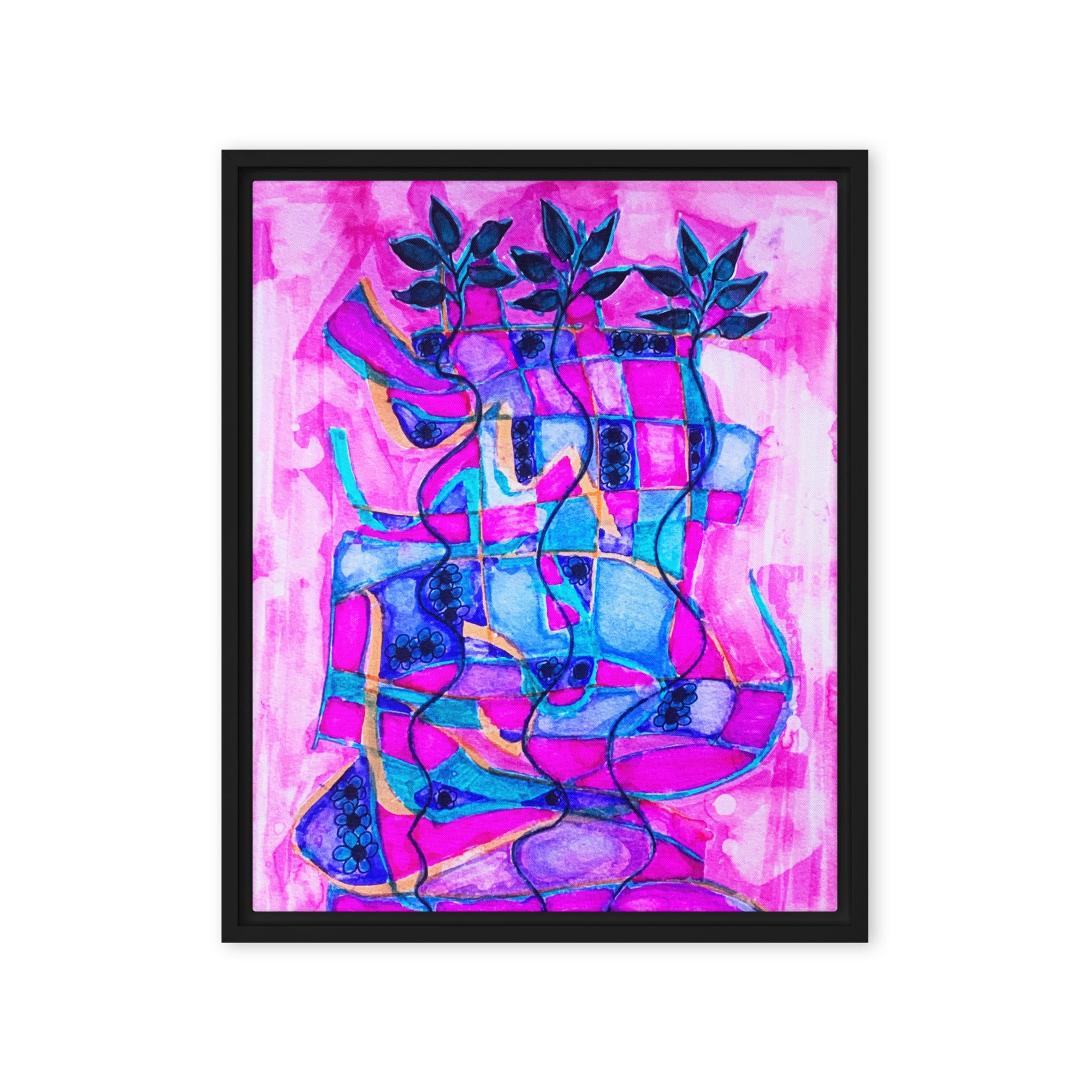 Three Dark Leaves Abstract Framed Canvas