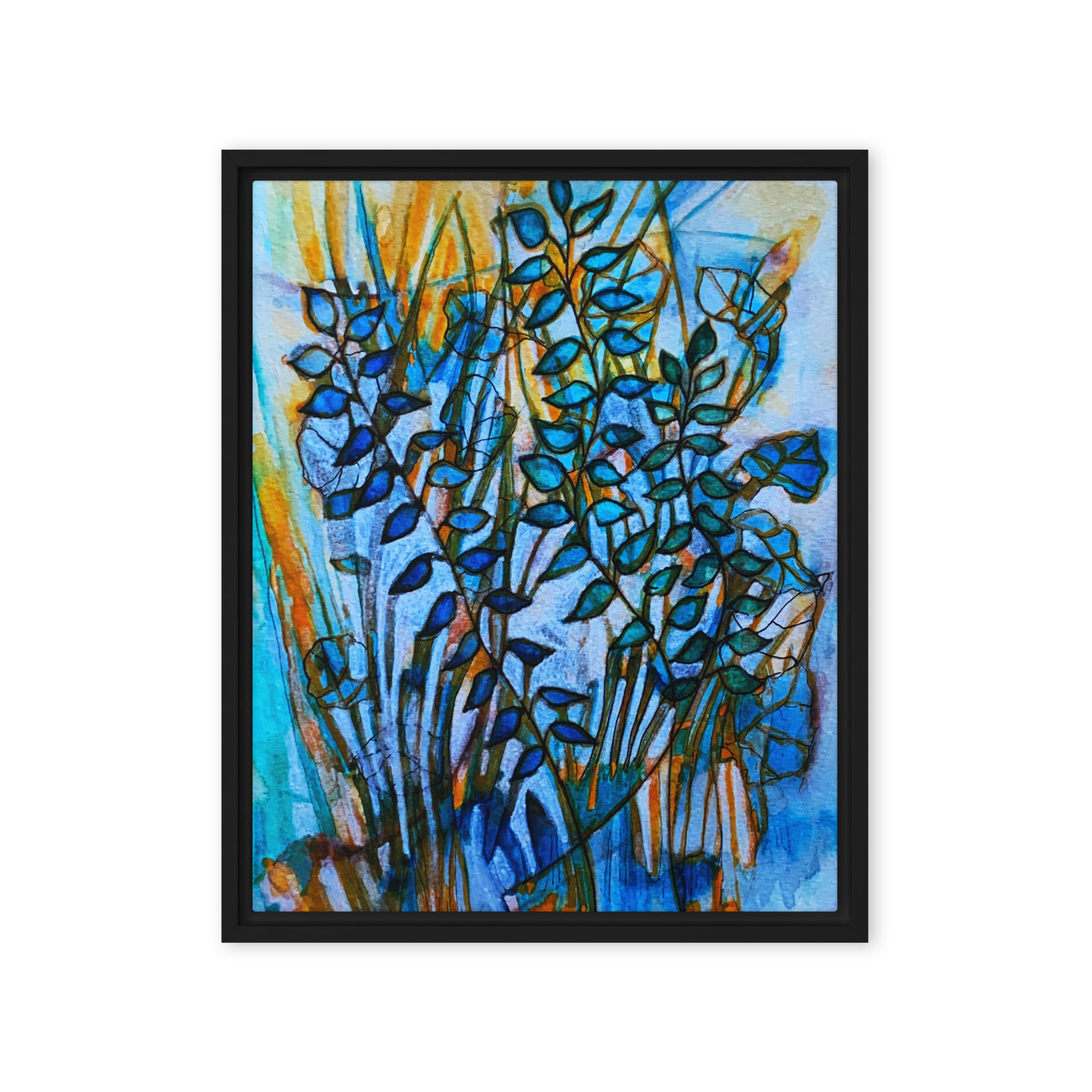 Sunset Leaves Abstract Framed Canvas