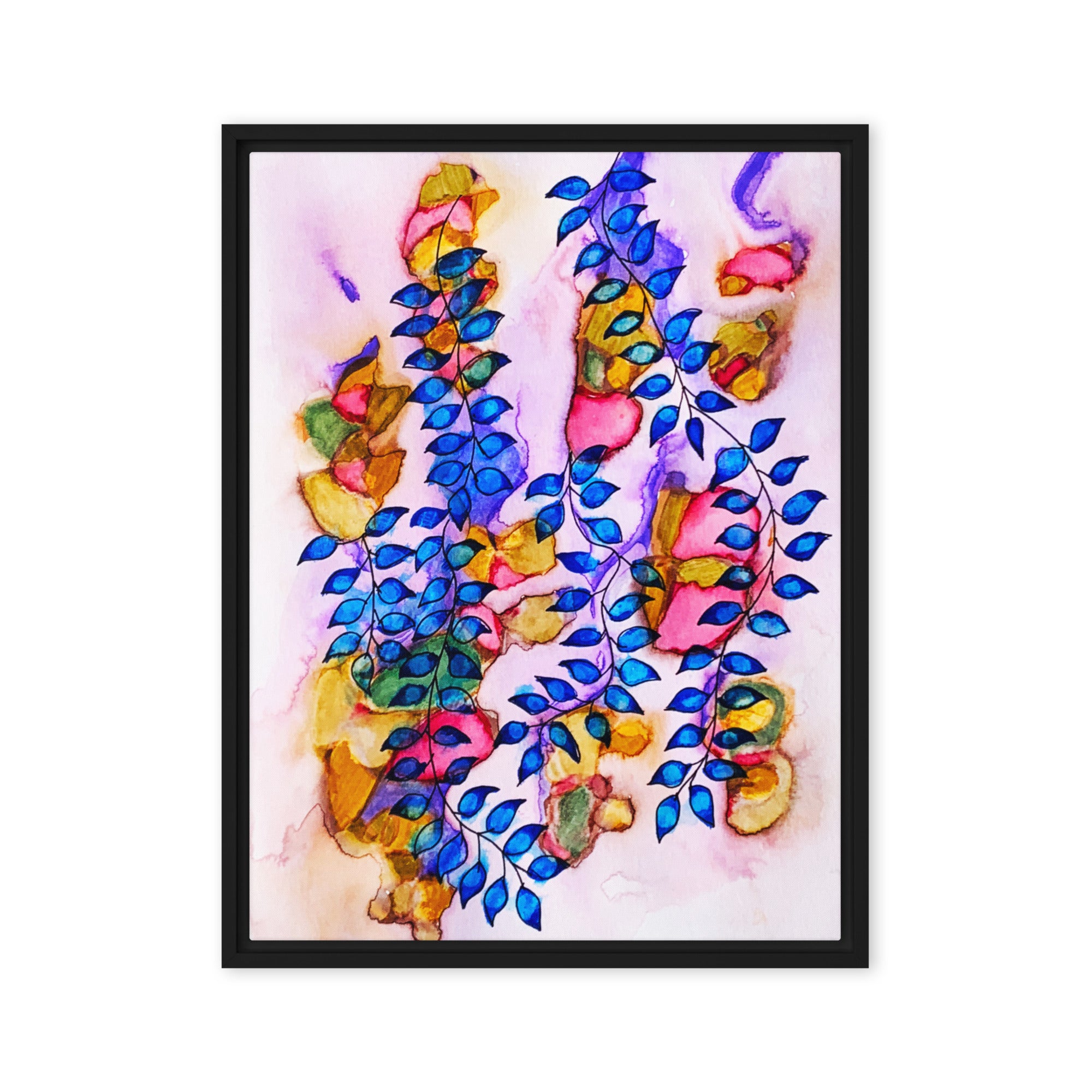 Royal Blue Leaves Framed Canvas Print