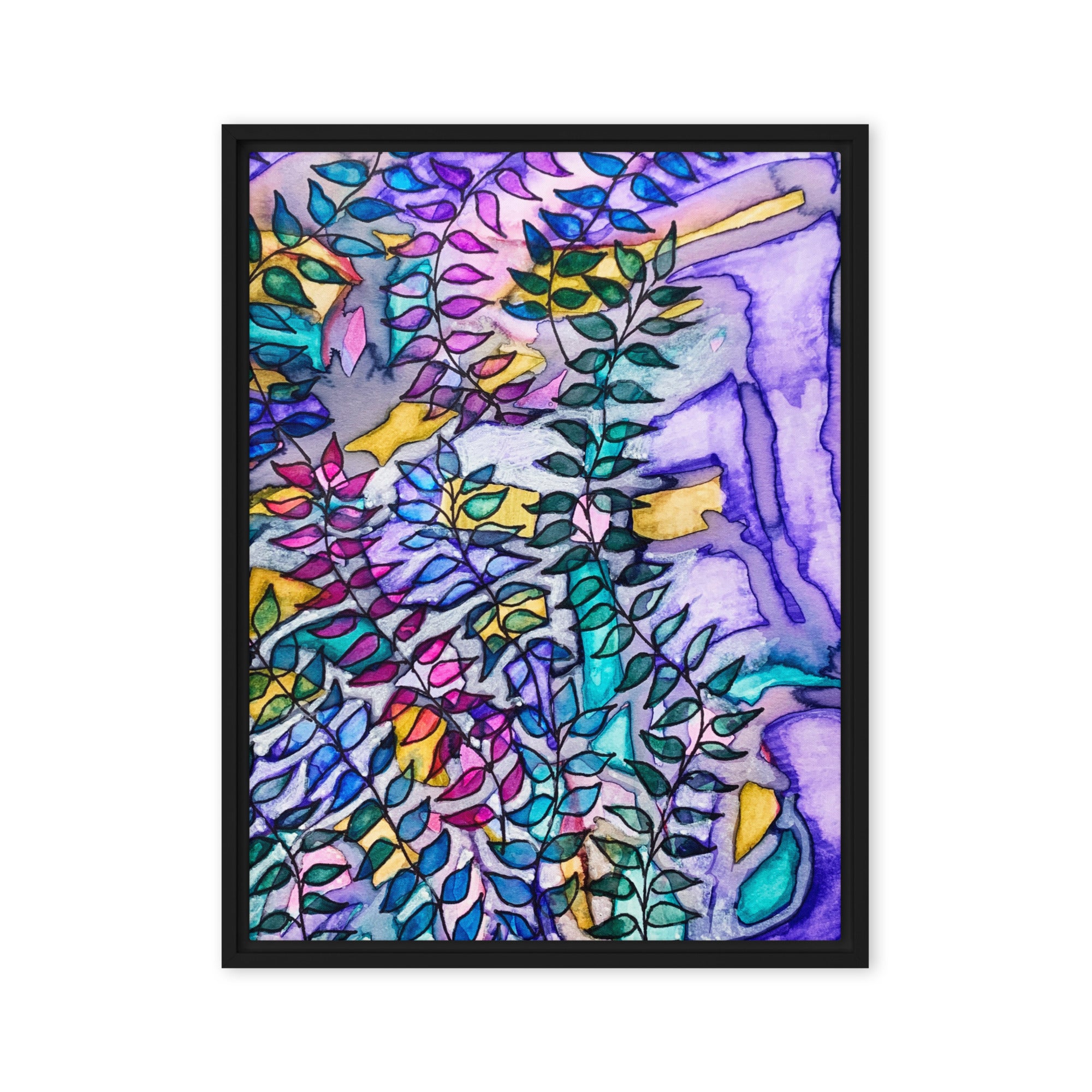 Purple Creek Leaves Framed Canvas