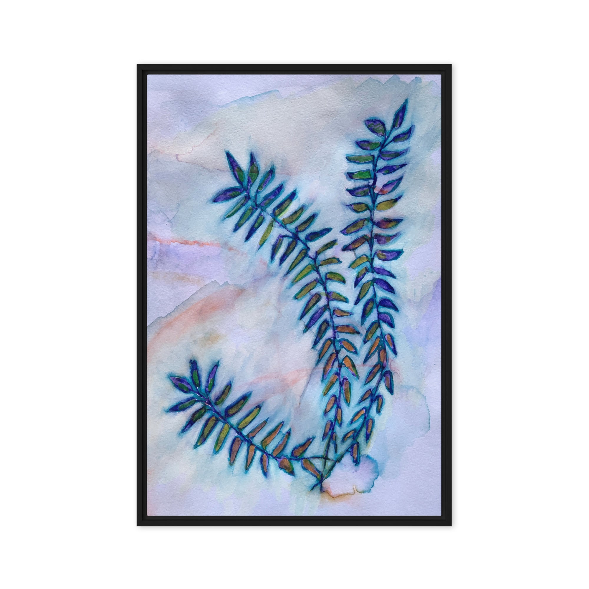 Quiet Blue Leaves Framed Canvas Print