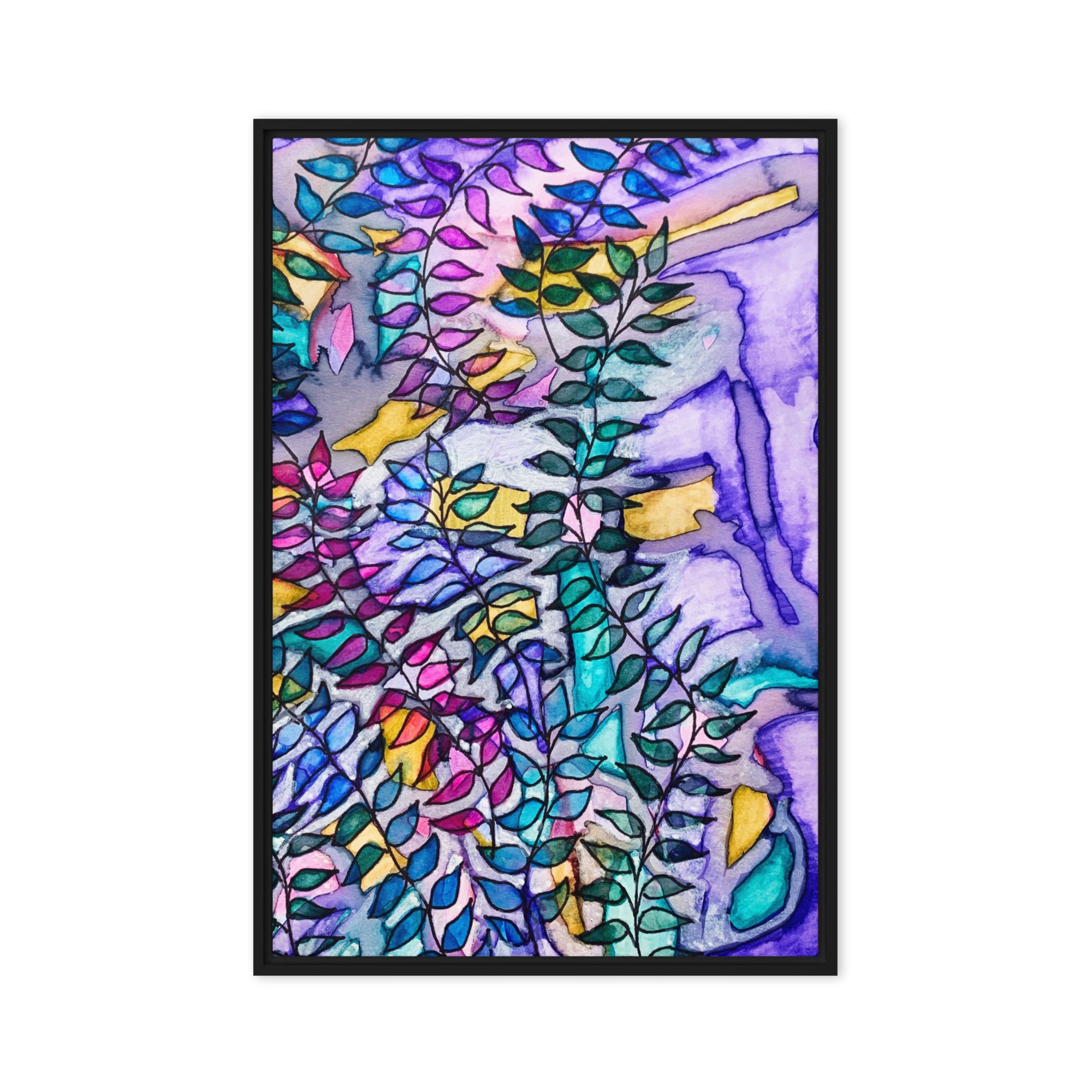 Purple Creek Leaves Framed Canvas