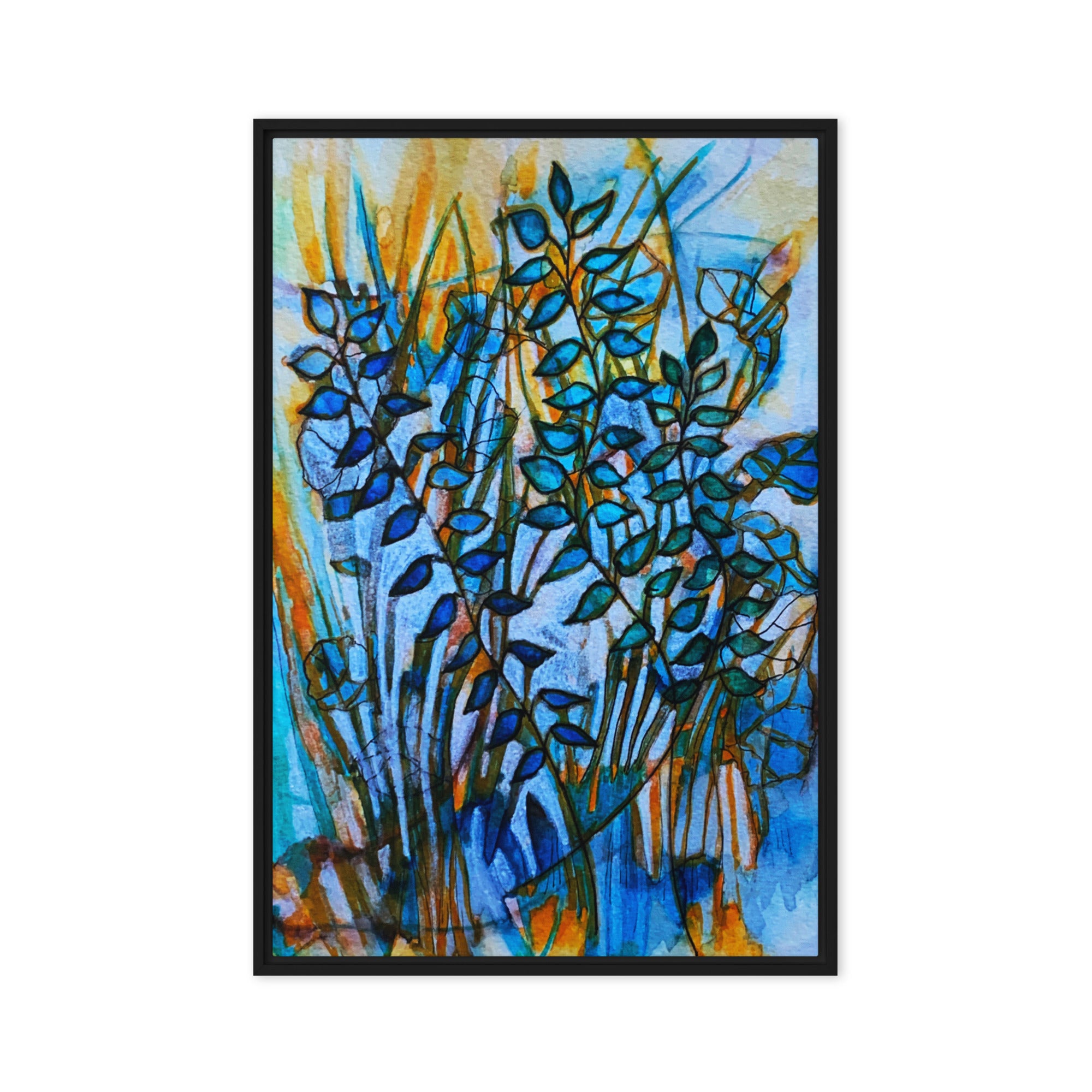 Sunset Leaves Abstract Framed Canvas