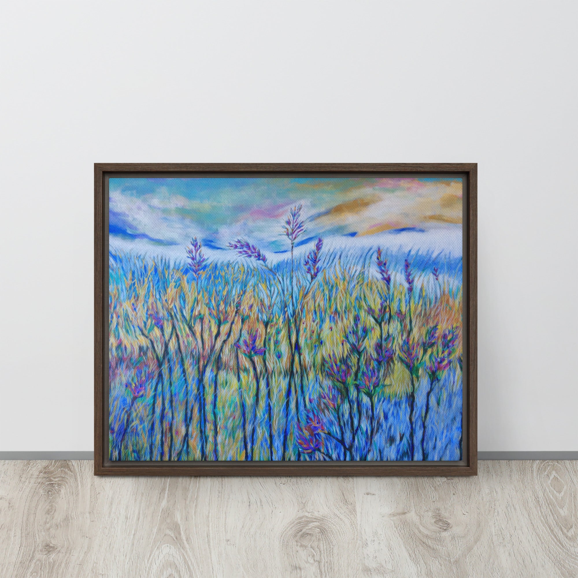 Blue Thistle Framed Canvas Print