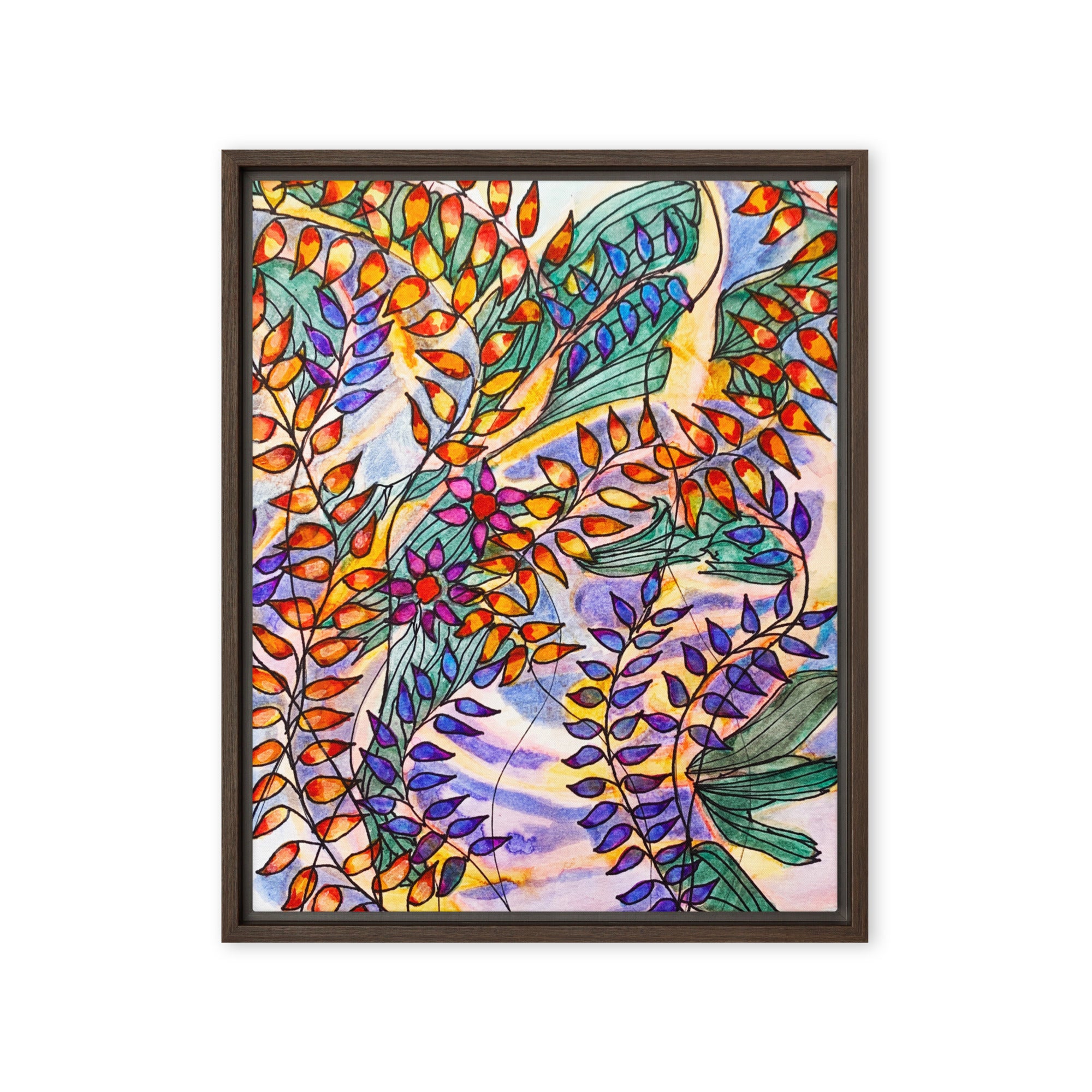 Rust Leaves Framed Canvas