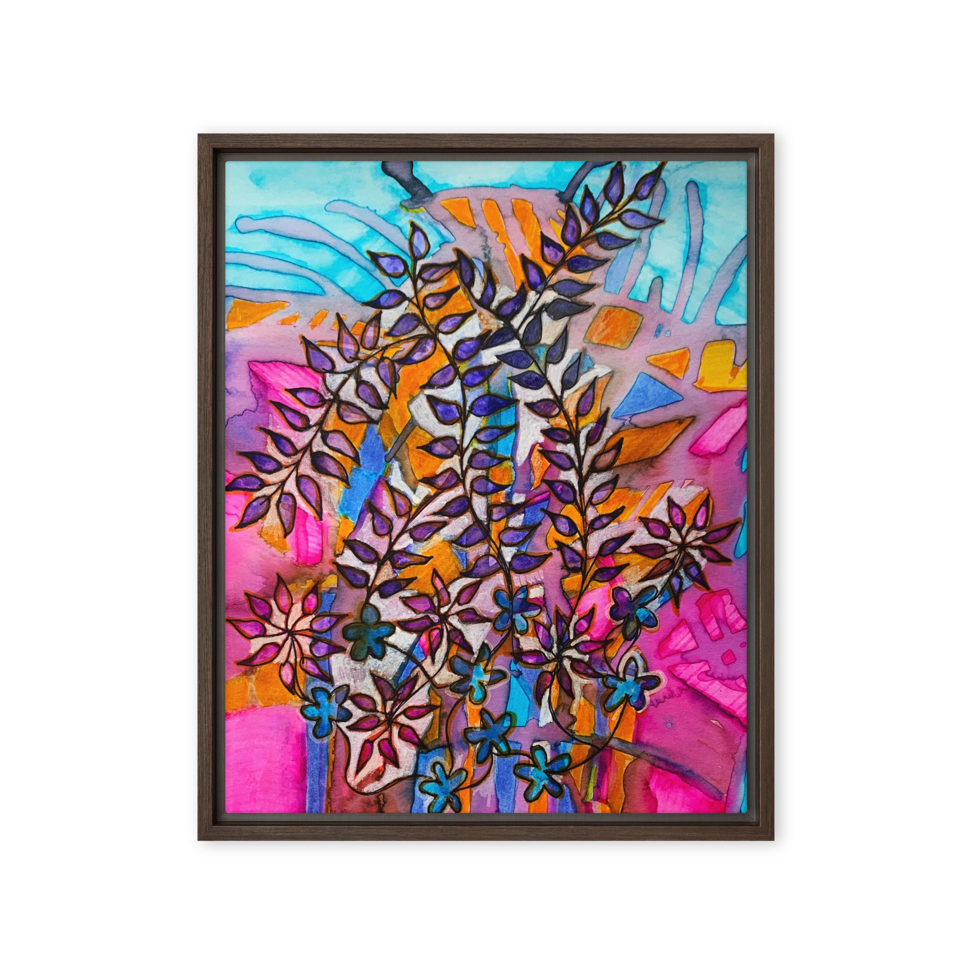 Pink Roots Leaves Framed Canvas