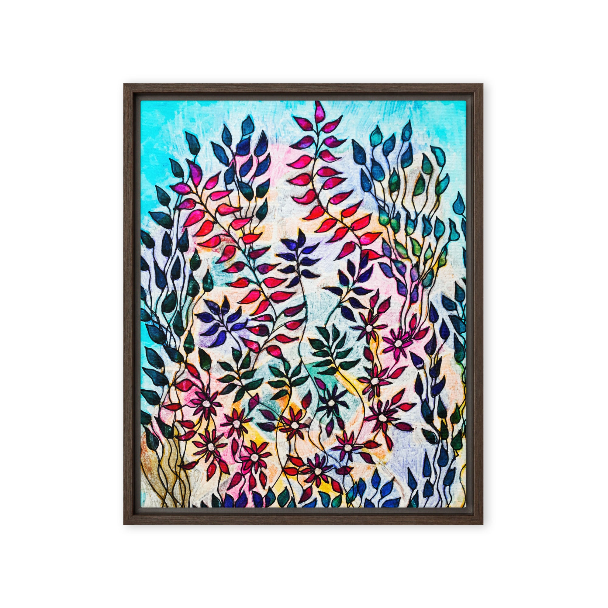 Flowering Leaves Framed Canvas