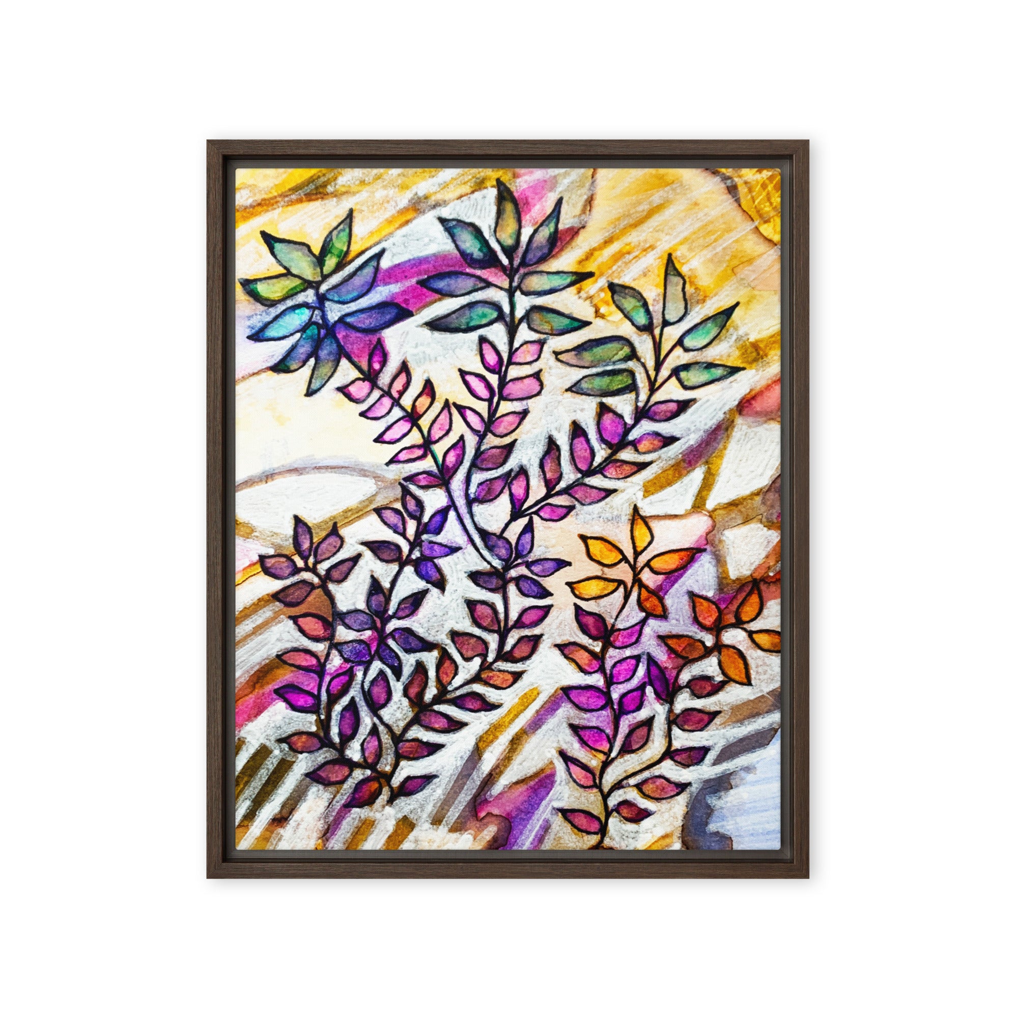 White Creek Leaves Framed canvas