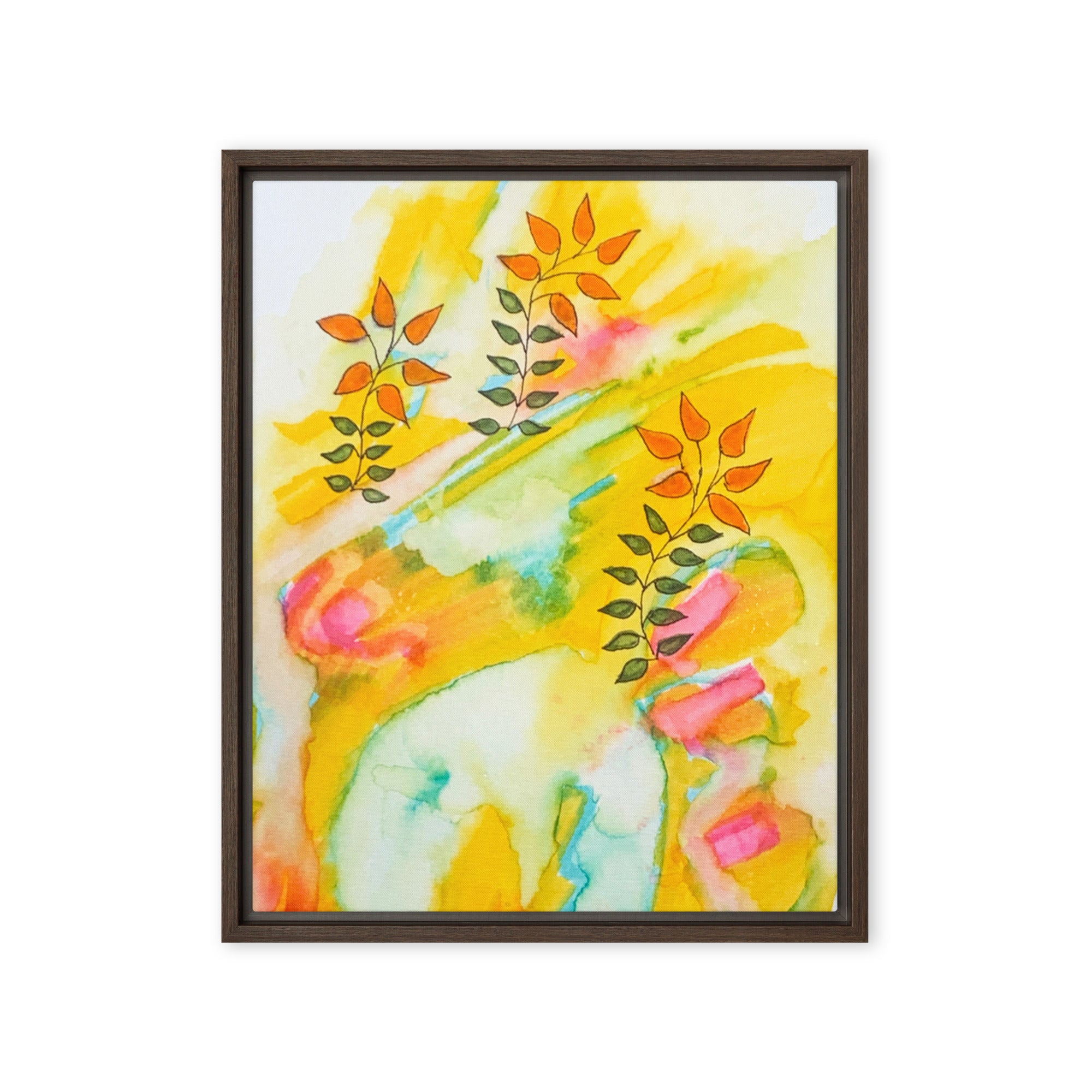 Sunny Leaves Framed Canvas Wall Art – Modern Abstract Nature Print