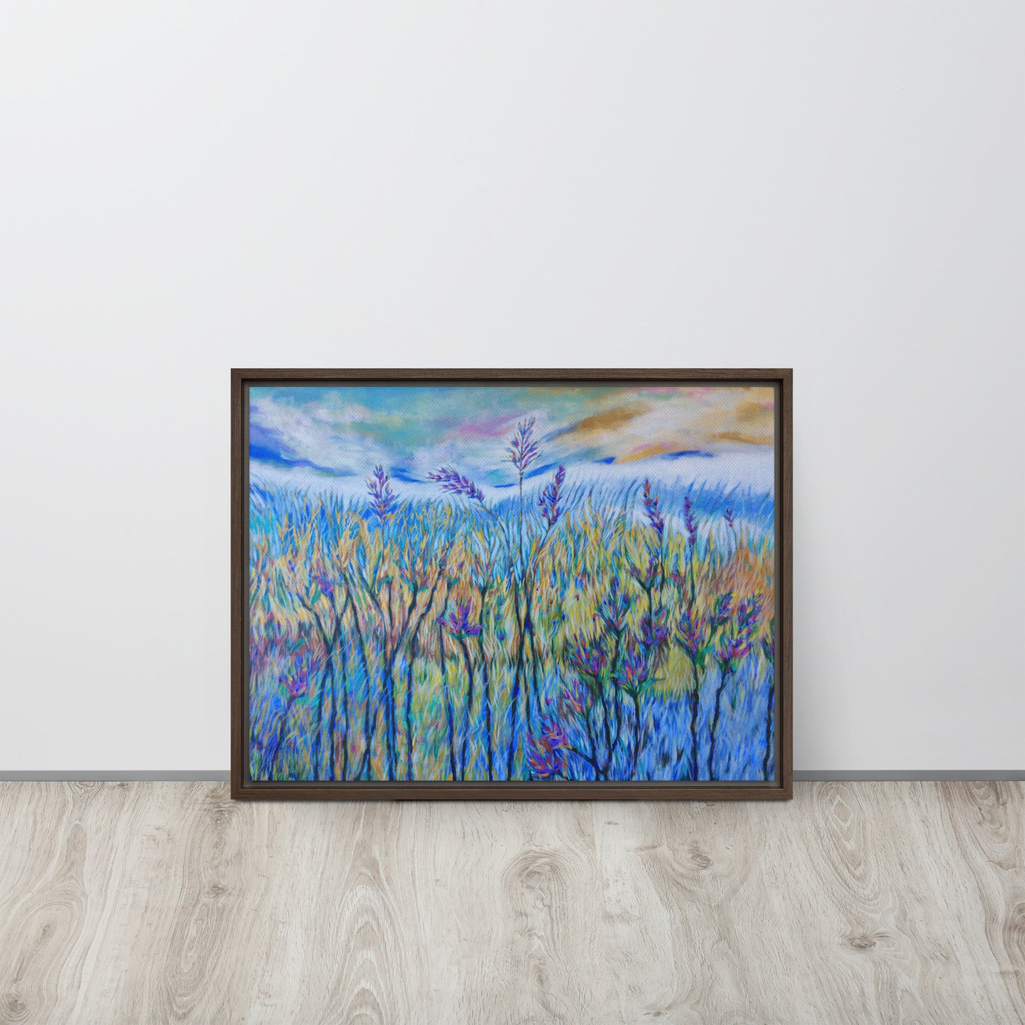 Blue Thistle Framed Canvas Print