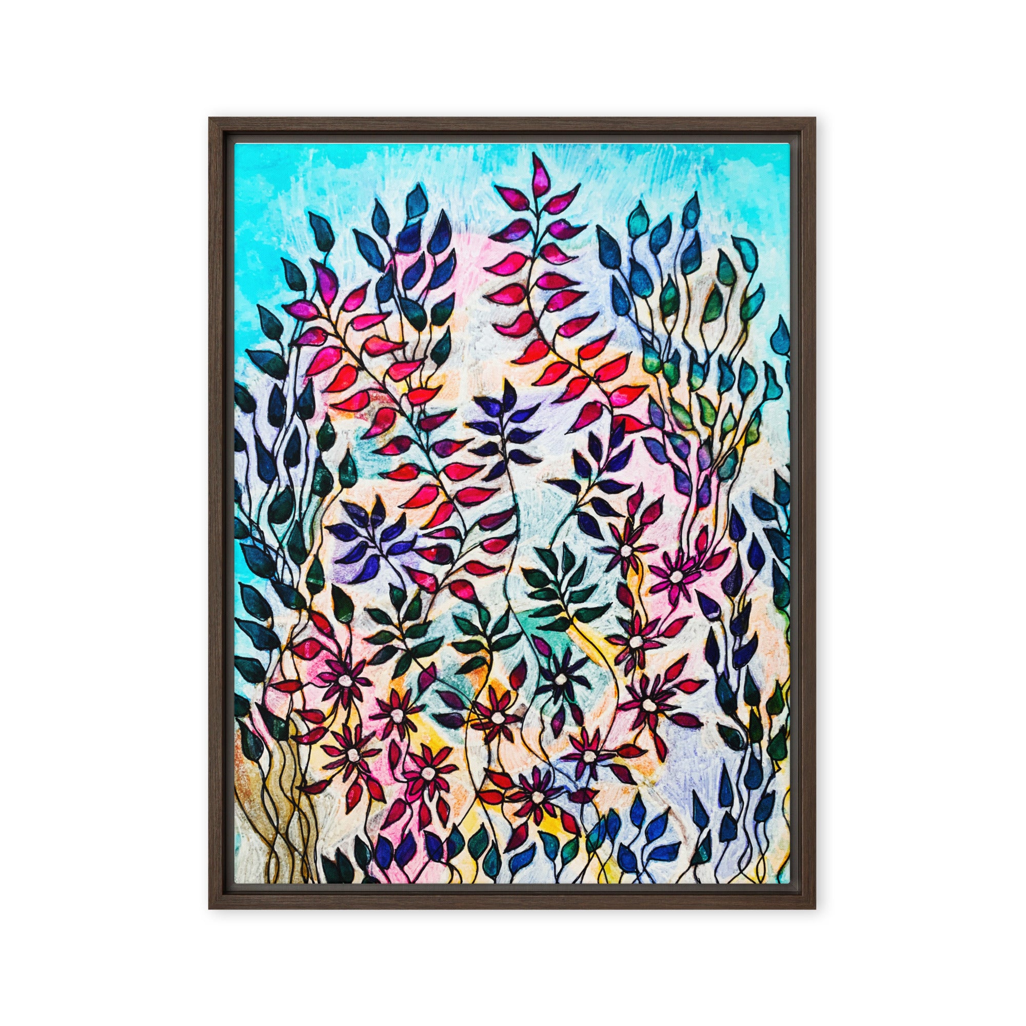 Flowering Leaves Framed Canvas