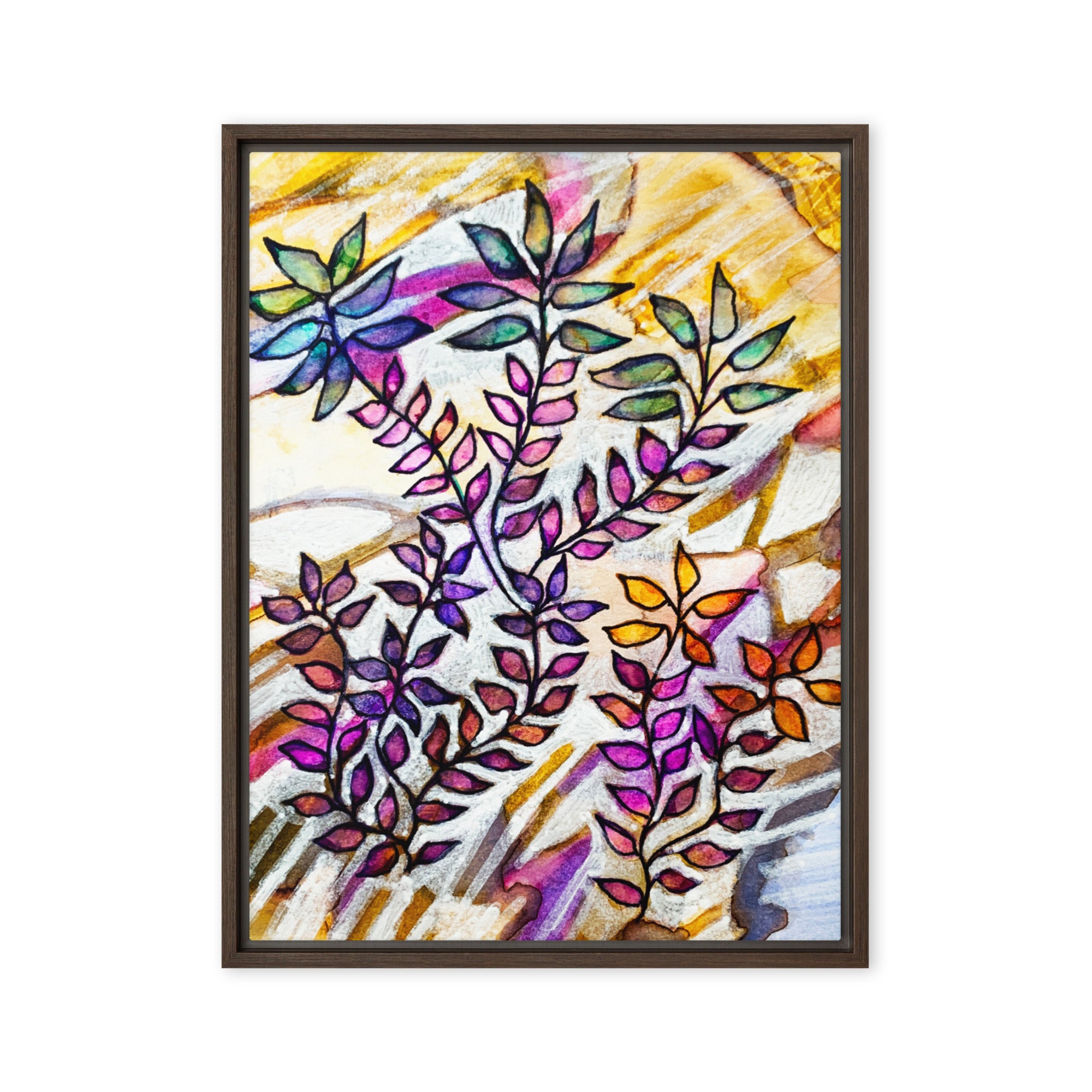 White Creek Leaves Framed canvas