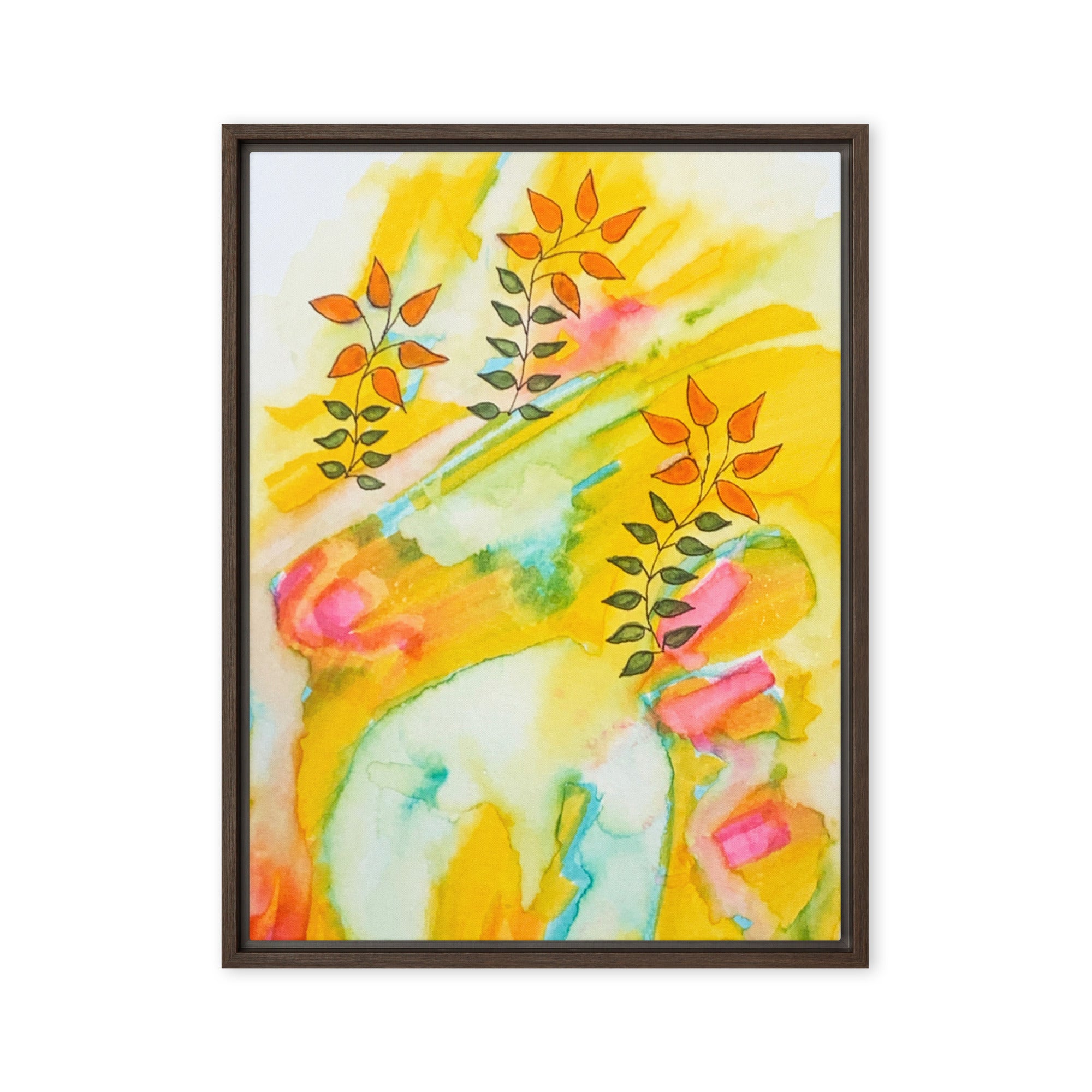 Sunny Leaves Framed Canvas Wall Art – Modern Abstract Nature Print