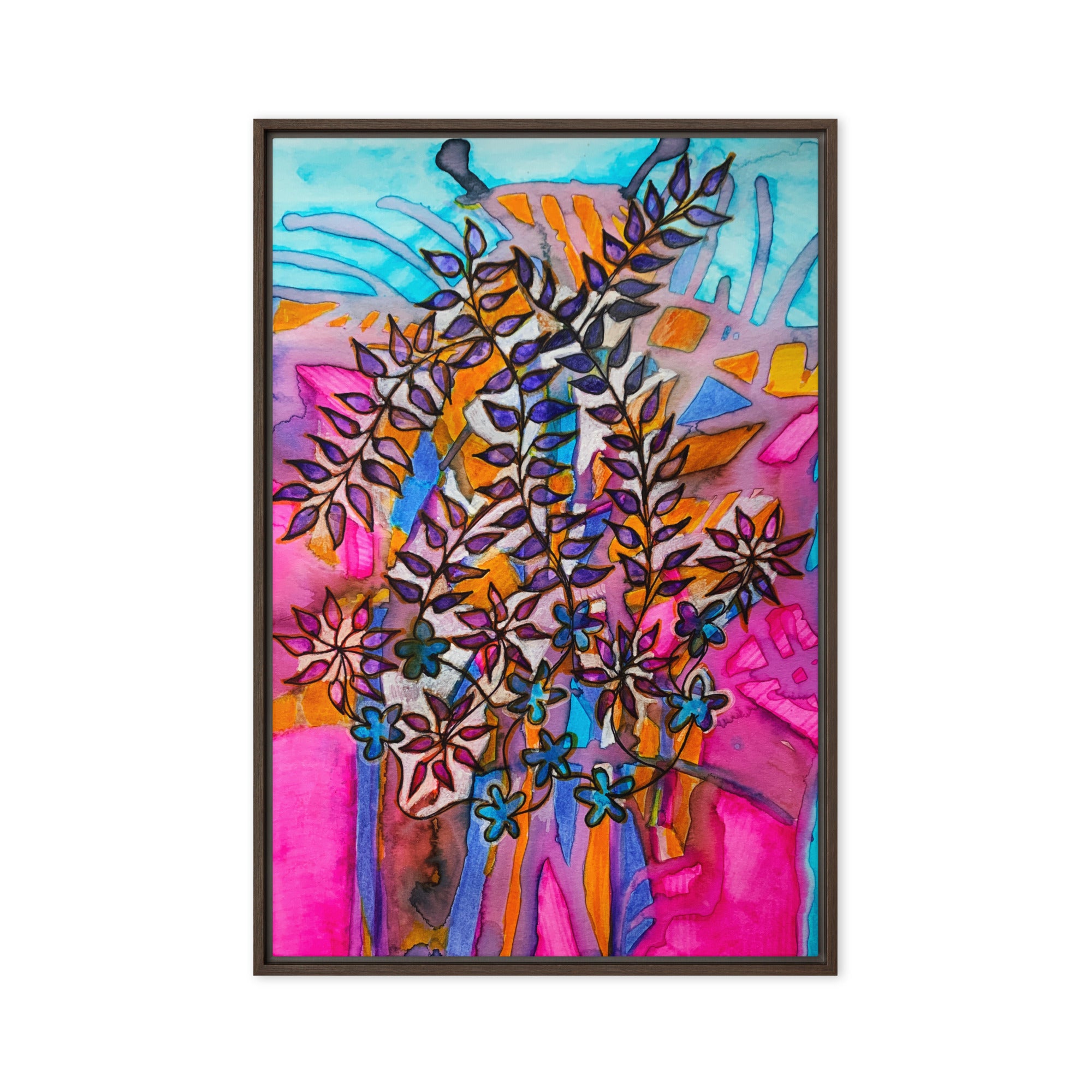 Pink Roots Leaves Framed Canvas