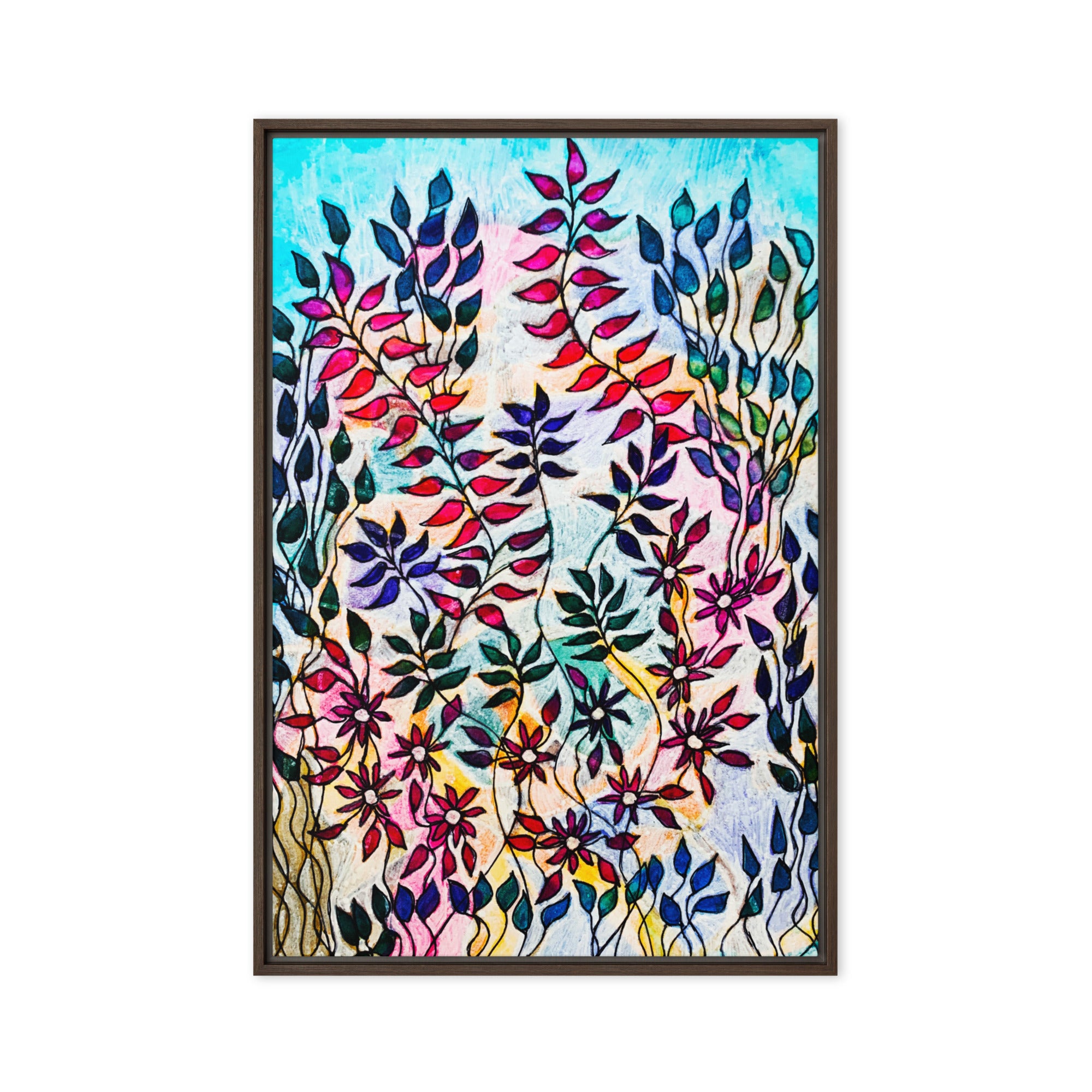 Flowering Leaves Framed Canvas