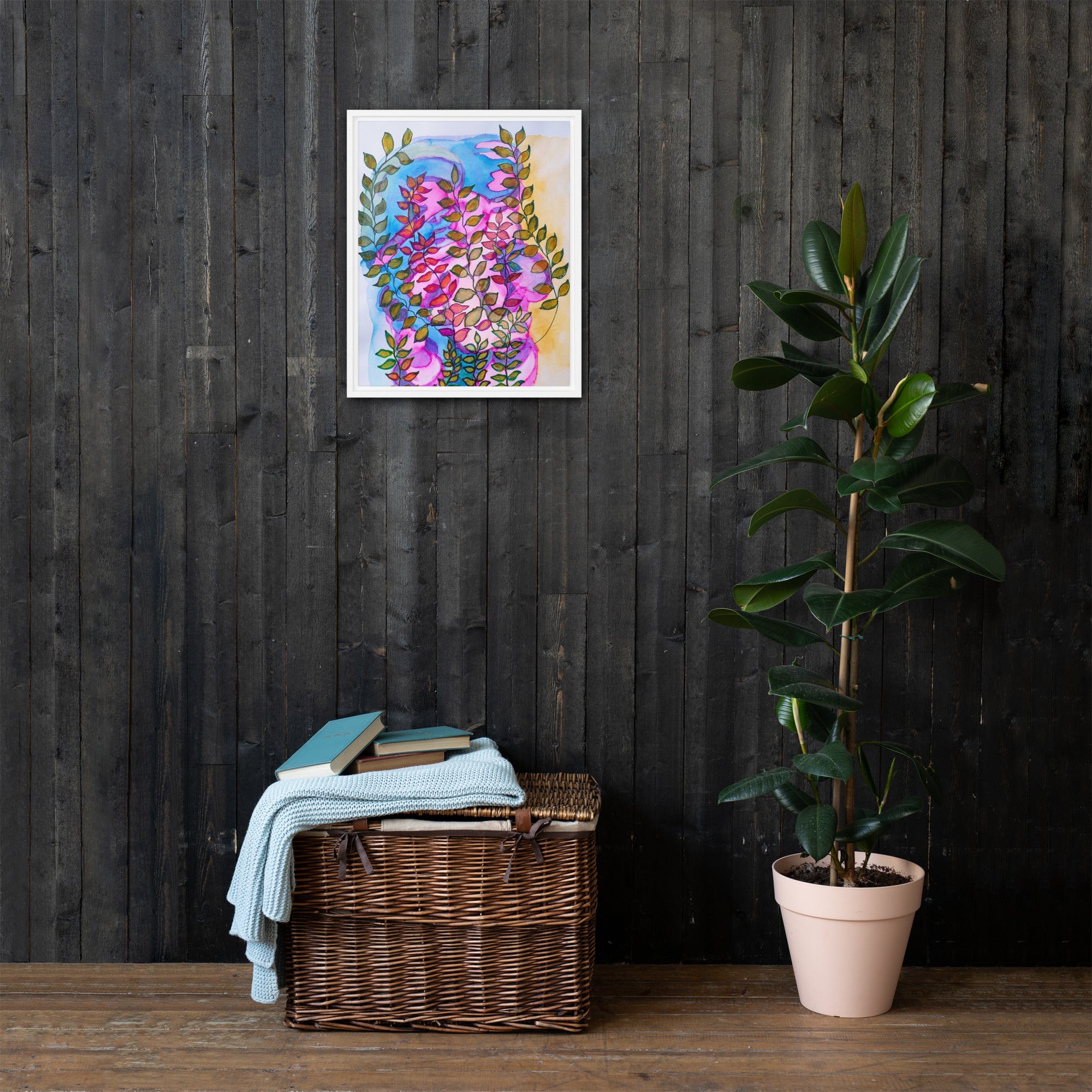 Evening Pink Leaves Framed Canvas