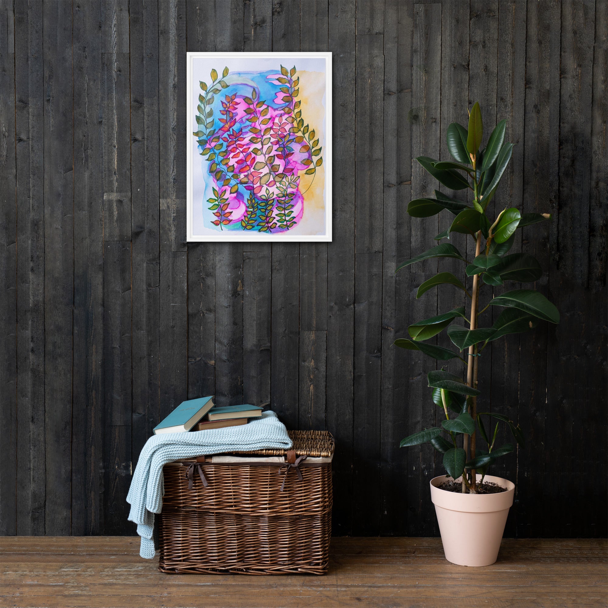 Evening Pink Leaves Framed Canvas