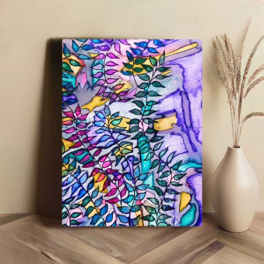 Purple Creek Leaves Canvas Print Unframed