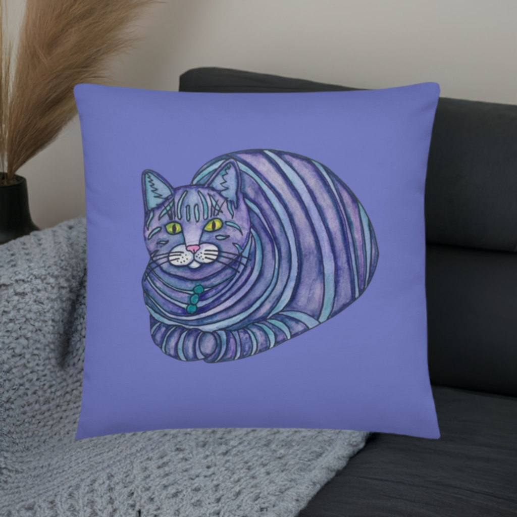 Big Blue Tabby Cat Pillow