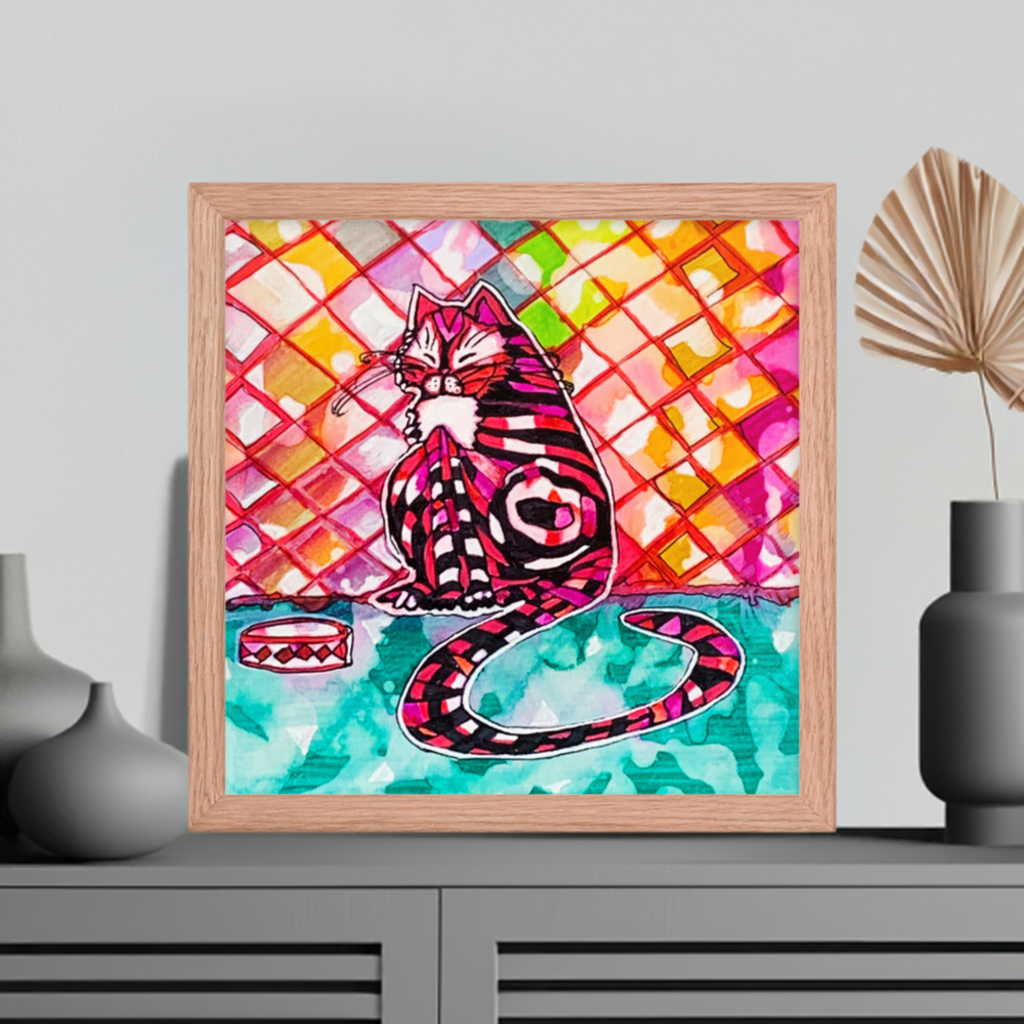 Cat Bowl Framed Poster 12x12