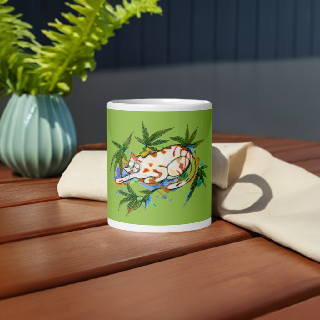 Green Leaf Cat Mug