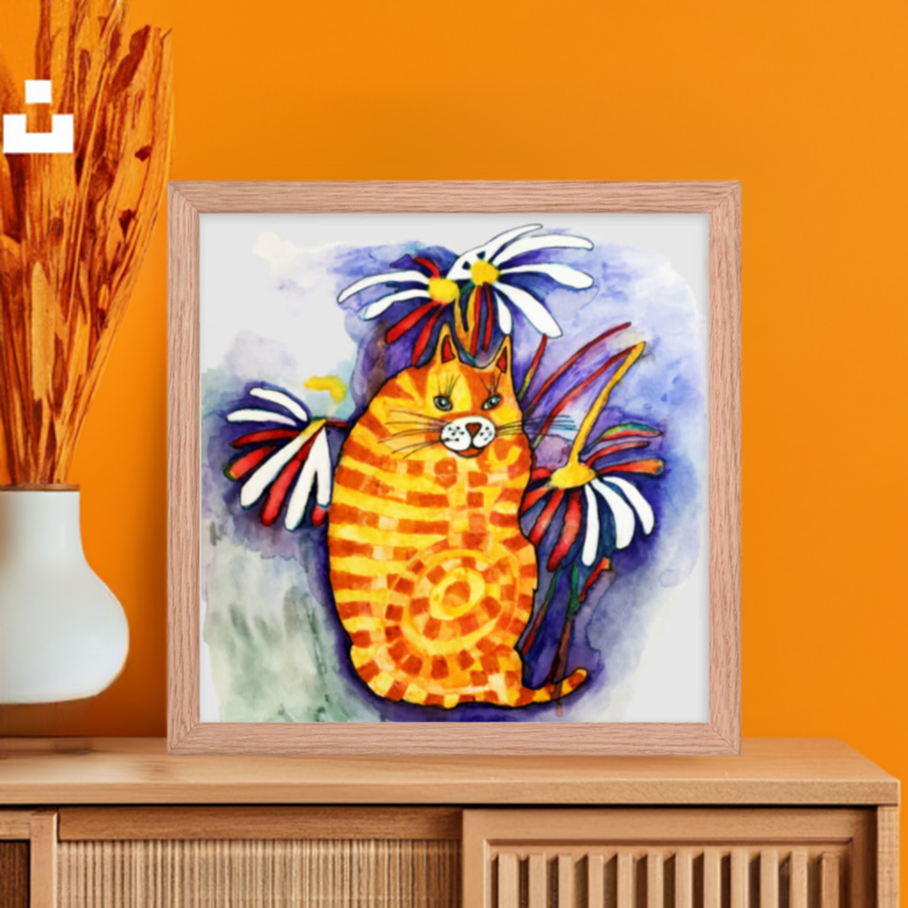 Flower Tabby Cat Framed Poster 12x12