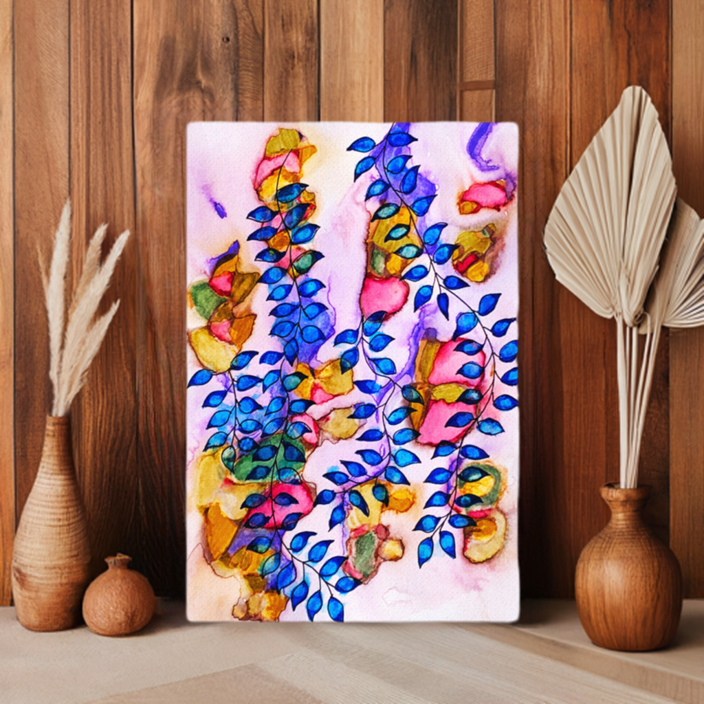 Royal Blue Leaves Canvas Print Unframed