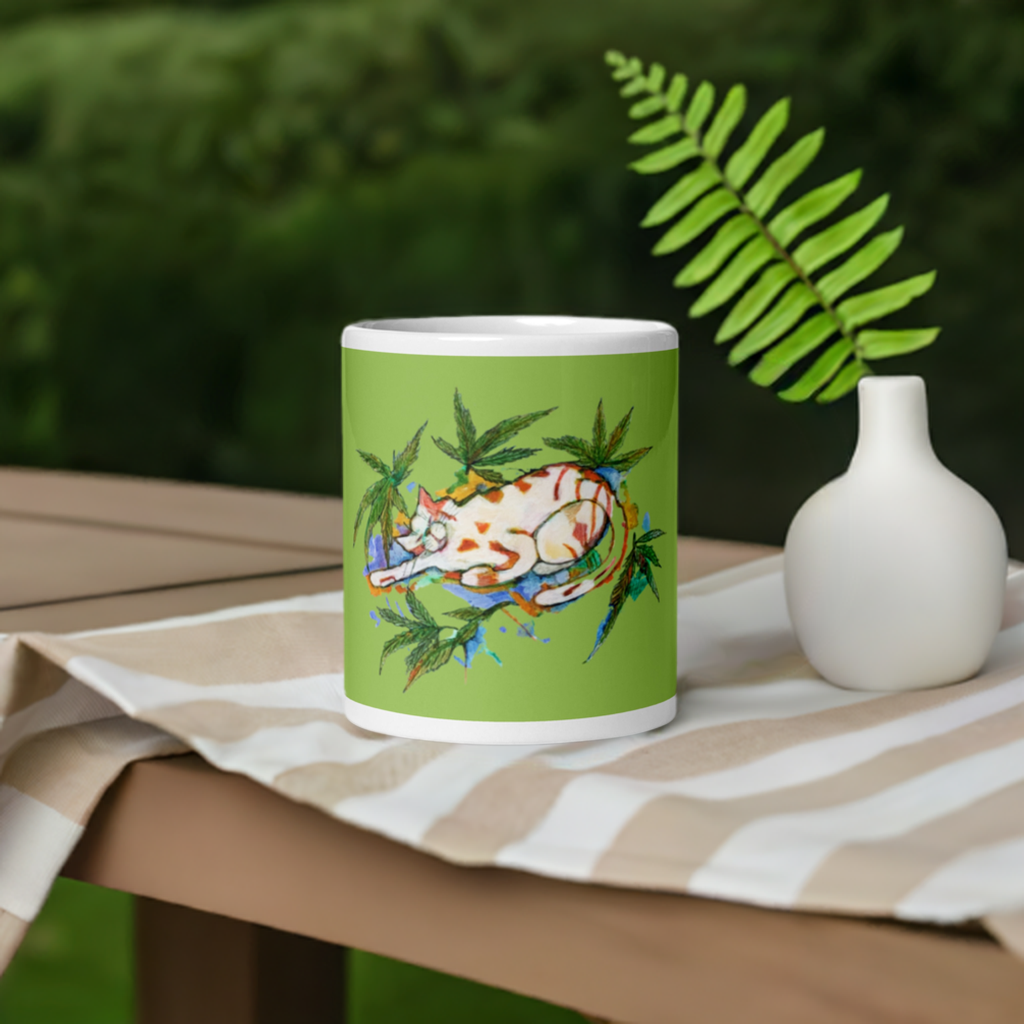 Green Leaf Cat Mug