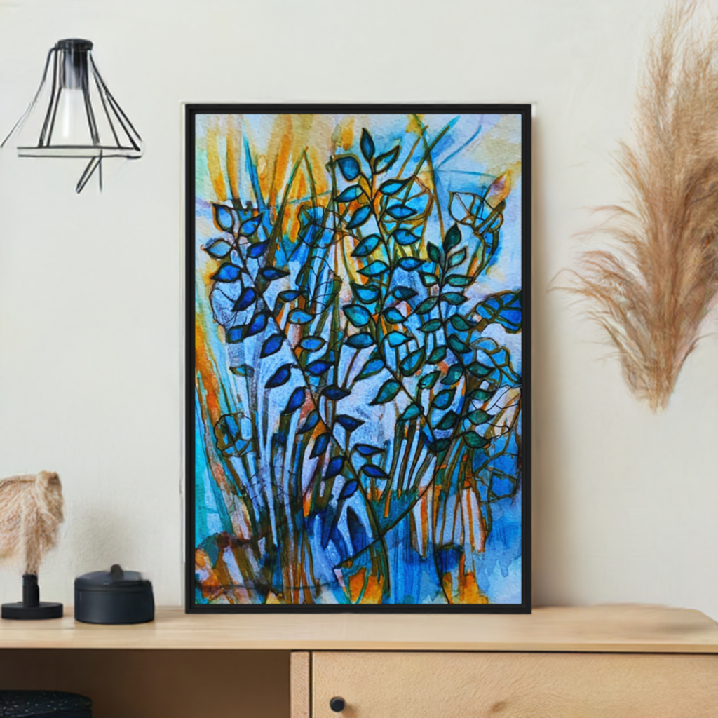 Sunset Leaves Abstract Framed Canvas
