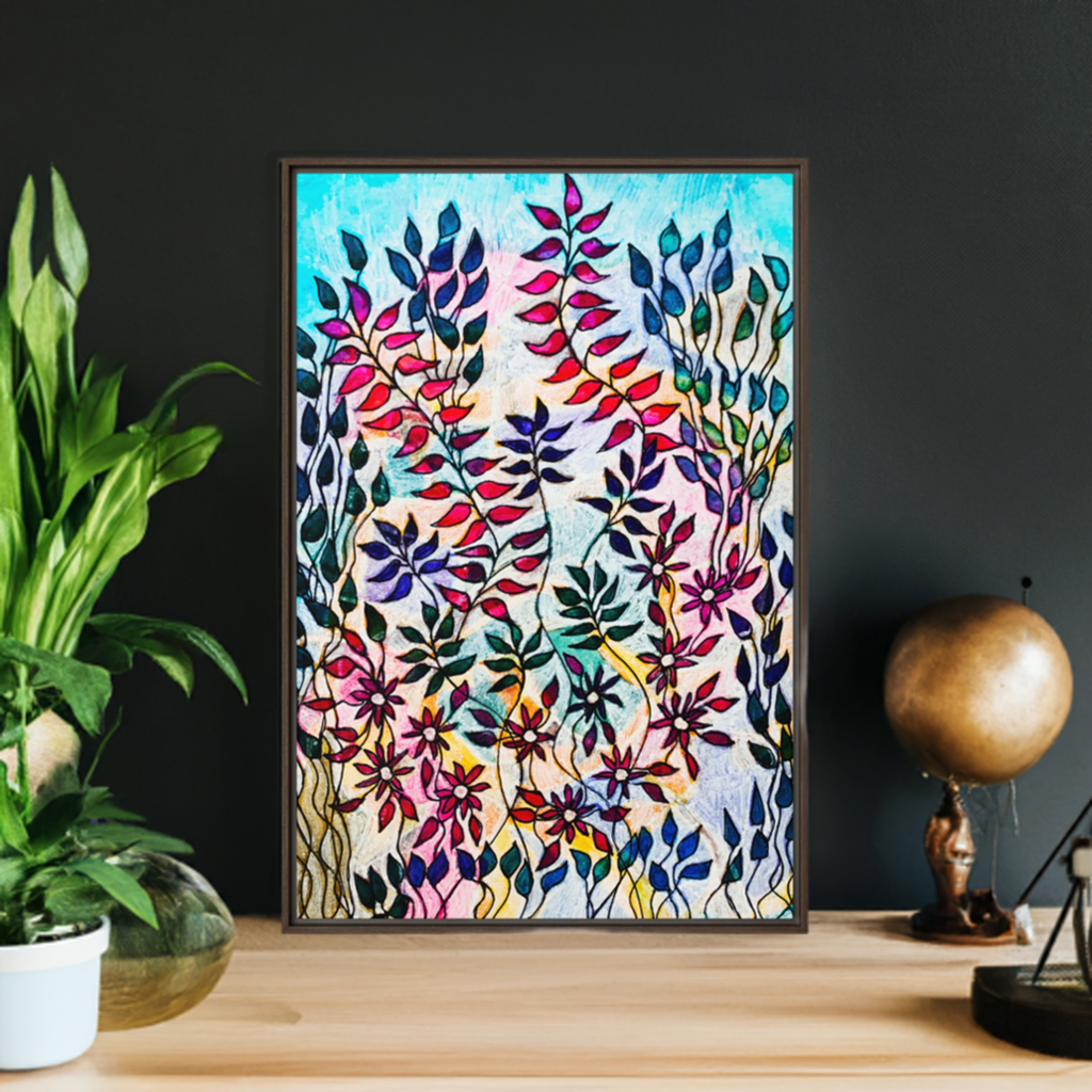 Flowering Leaves Framed Canvas