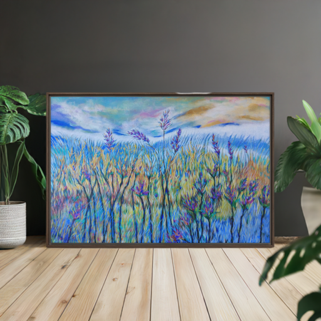 Blue Thistle Framed Canvas Print