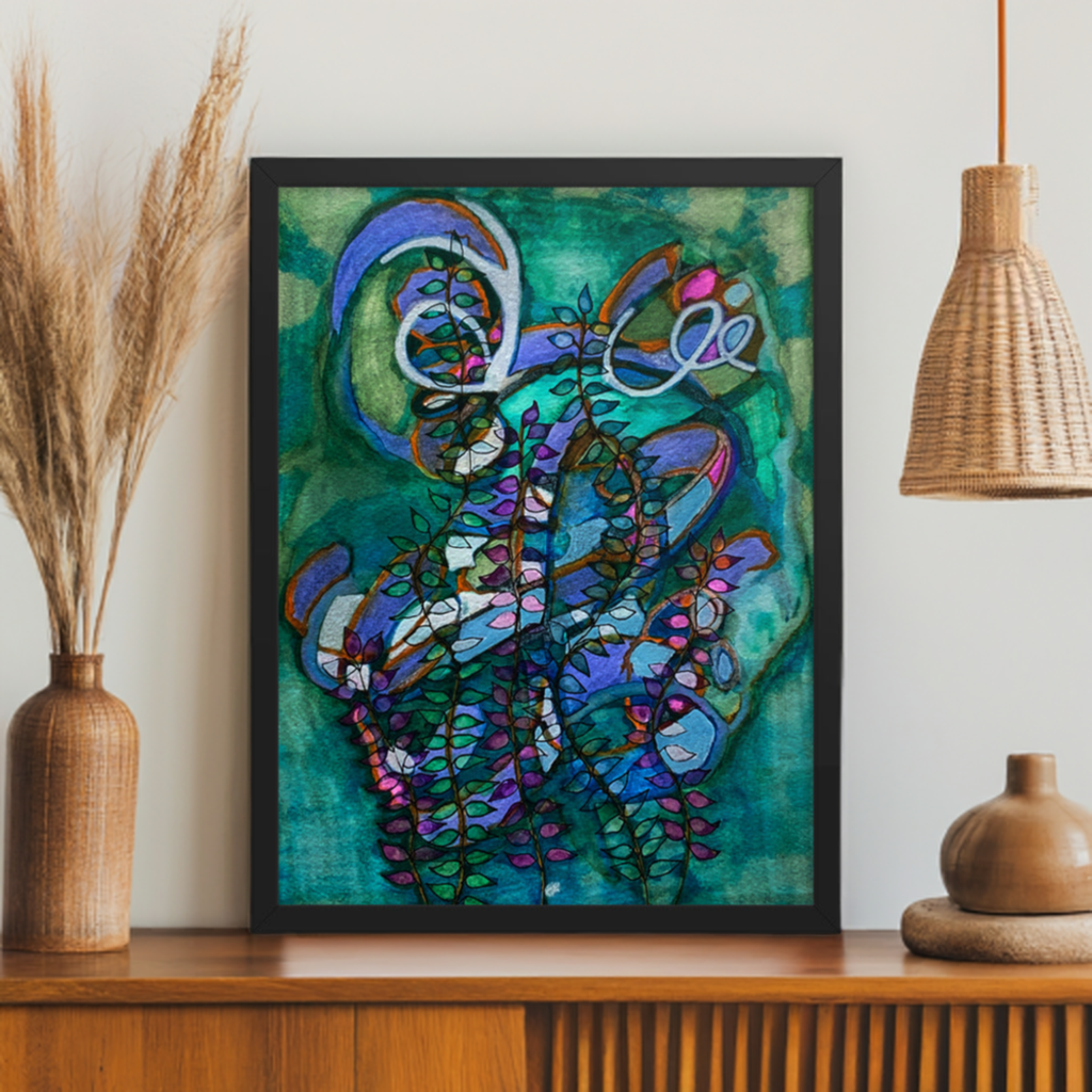 Night Glow Leaves Abstract Framed poster